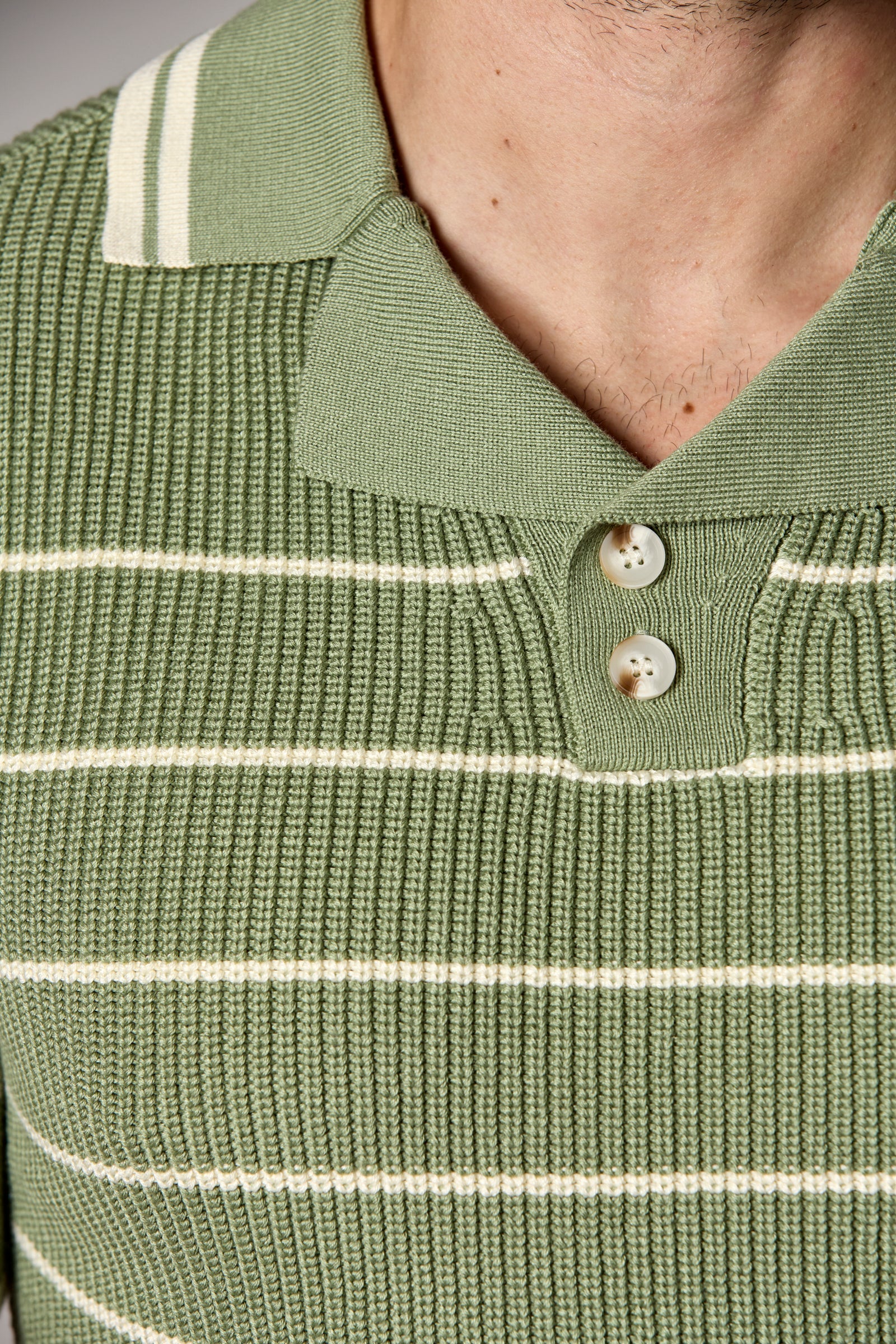 Striped Knit Polo Moss Multi