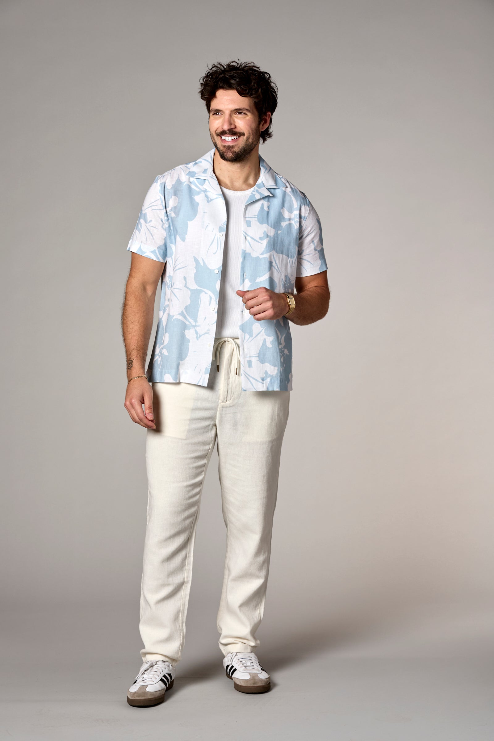 Bahamas S/S Linen Camp Shirt Light Blue Print
