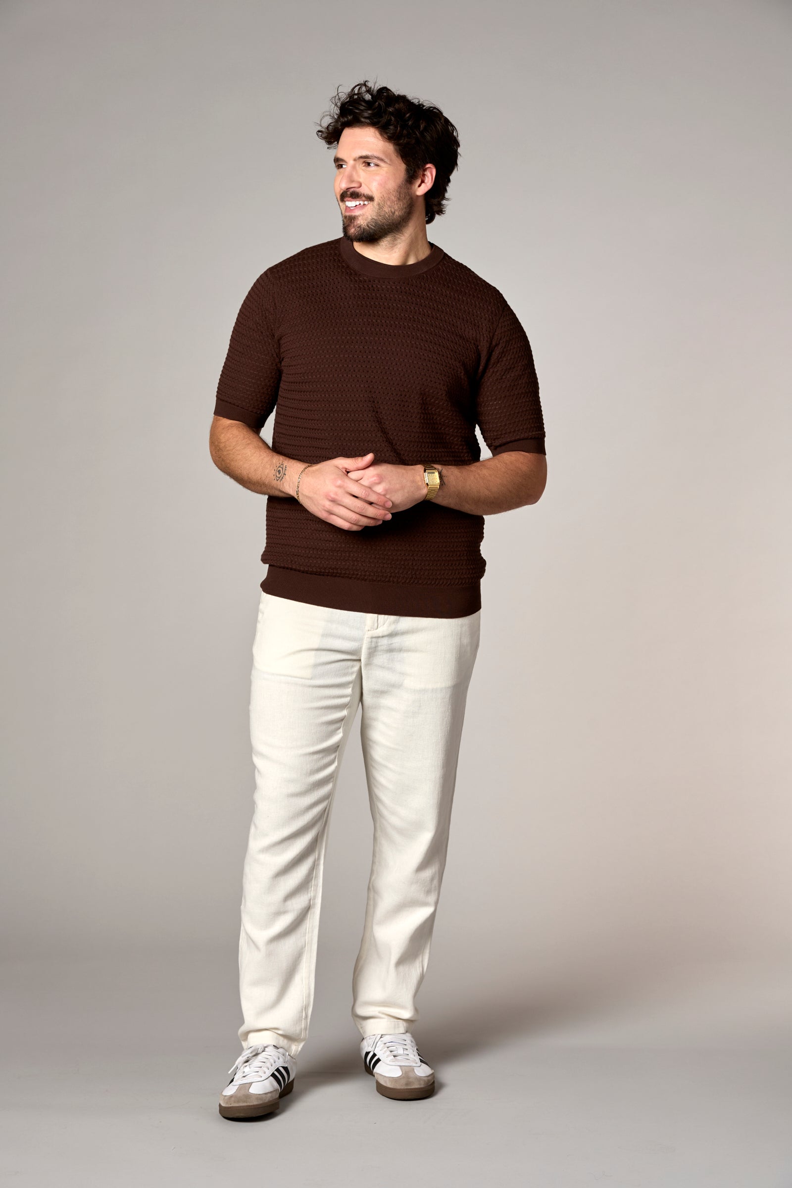 Crochet Sweater Tee Brown