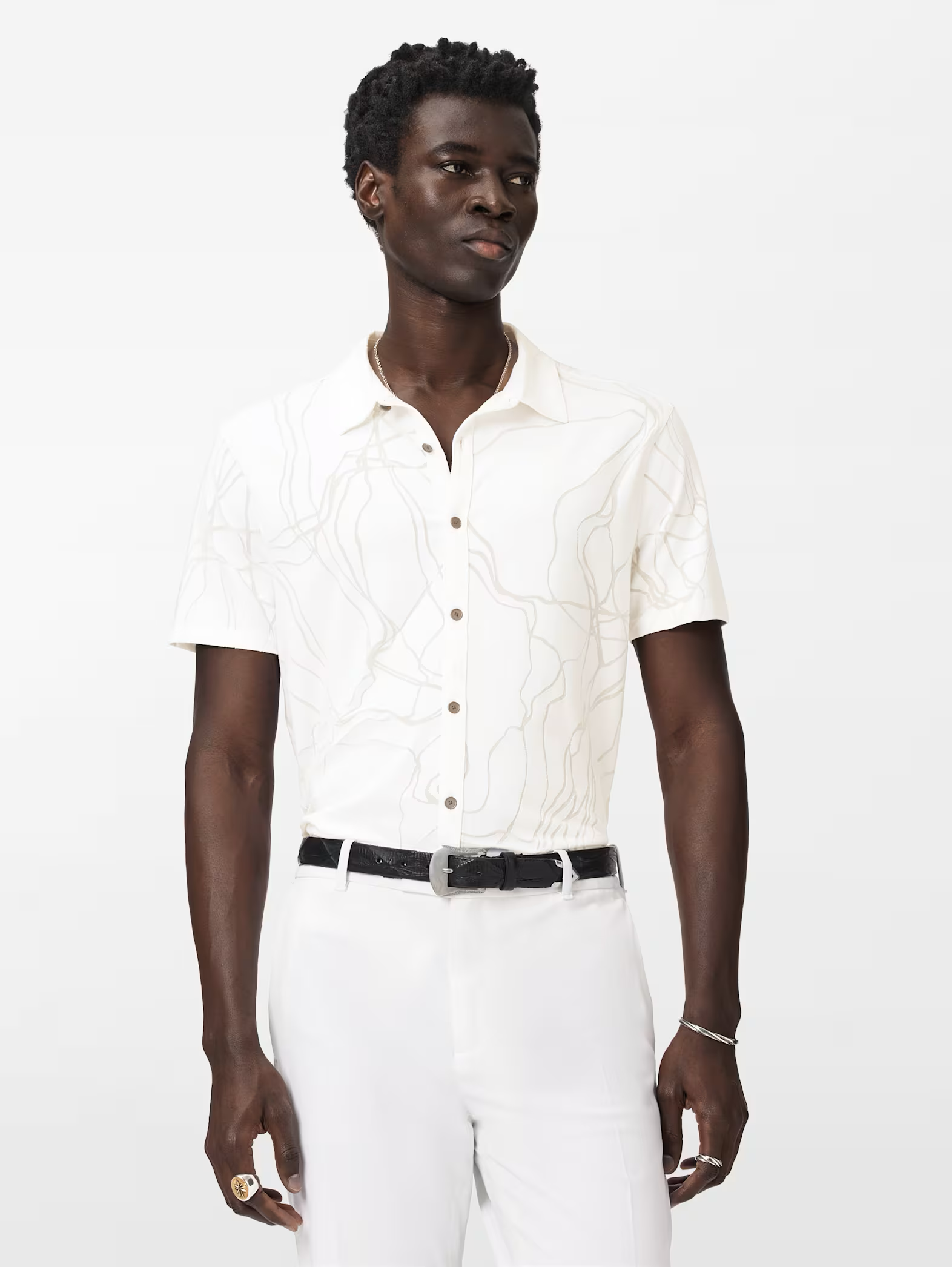 Elio Shirt with Tangled Burnout Lines White
