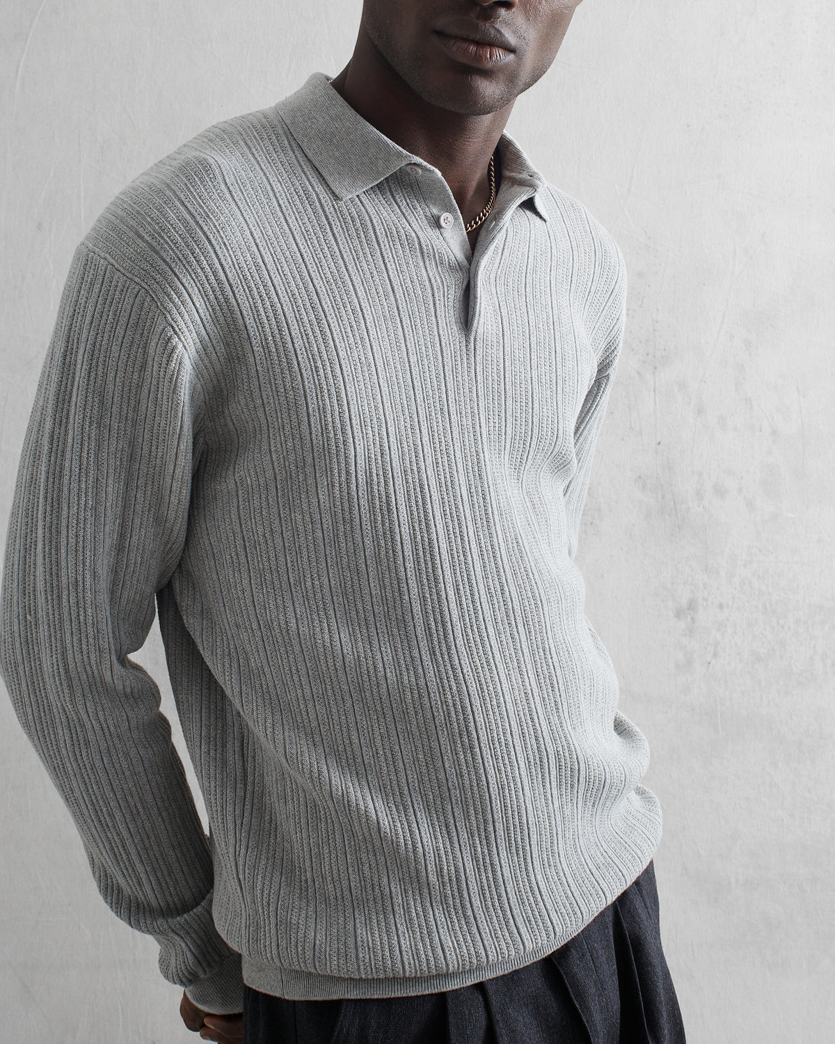 Vertical Knit Oban Polo Grey