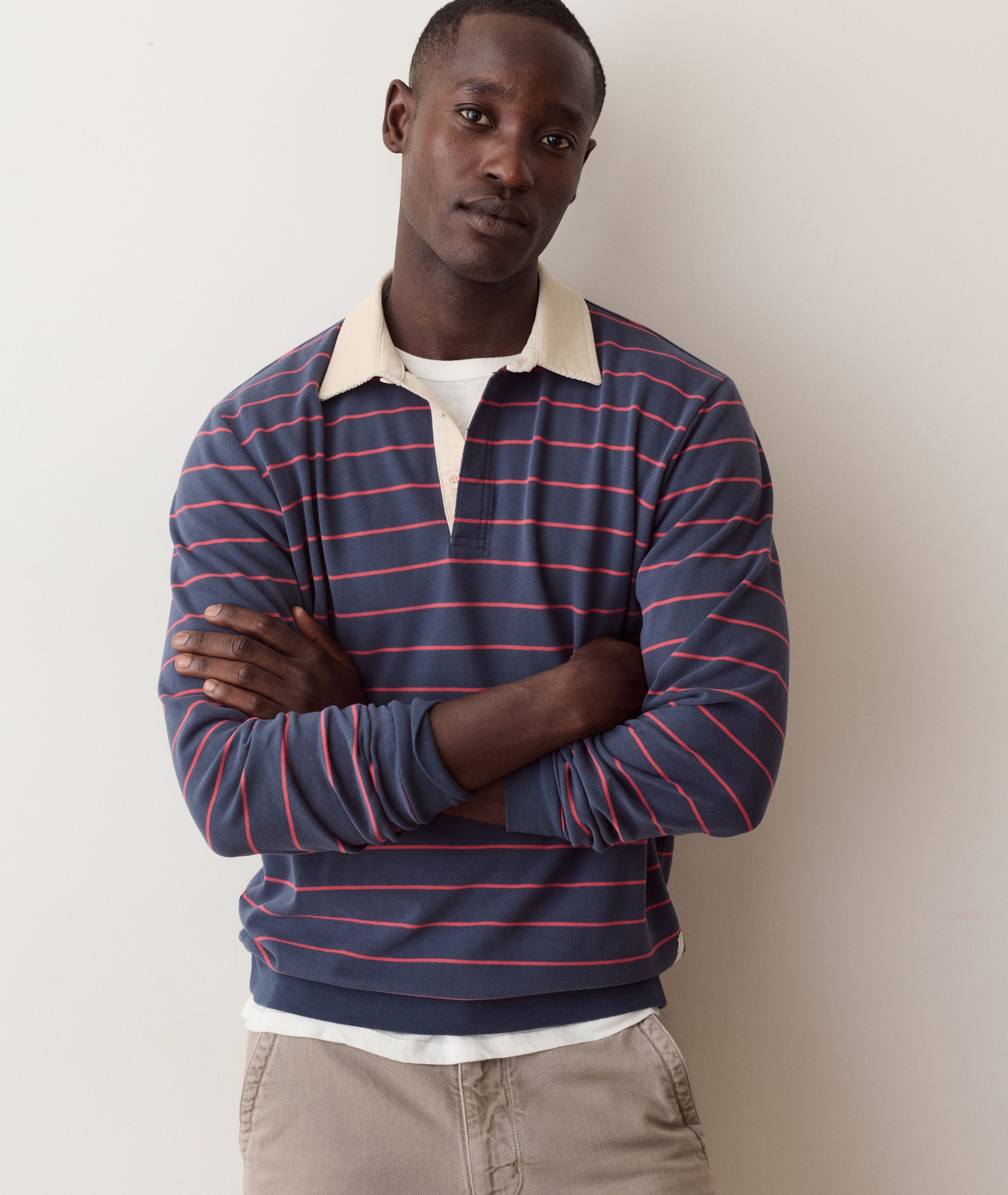 Sueded Rugby Polo Navy/Red Stripe
