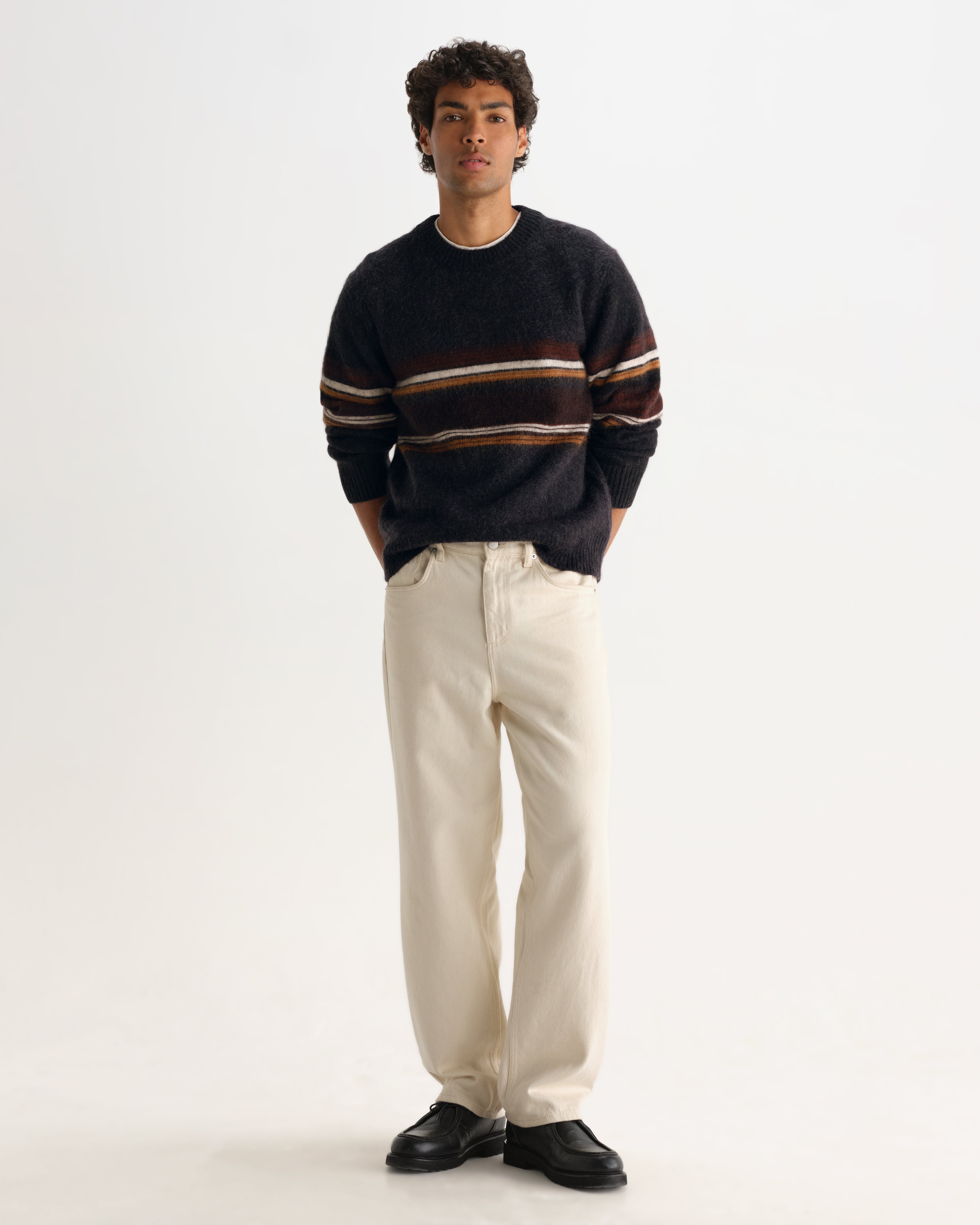 Wilde Crew in Brush Bold Stripe Charcoal/Brown