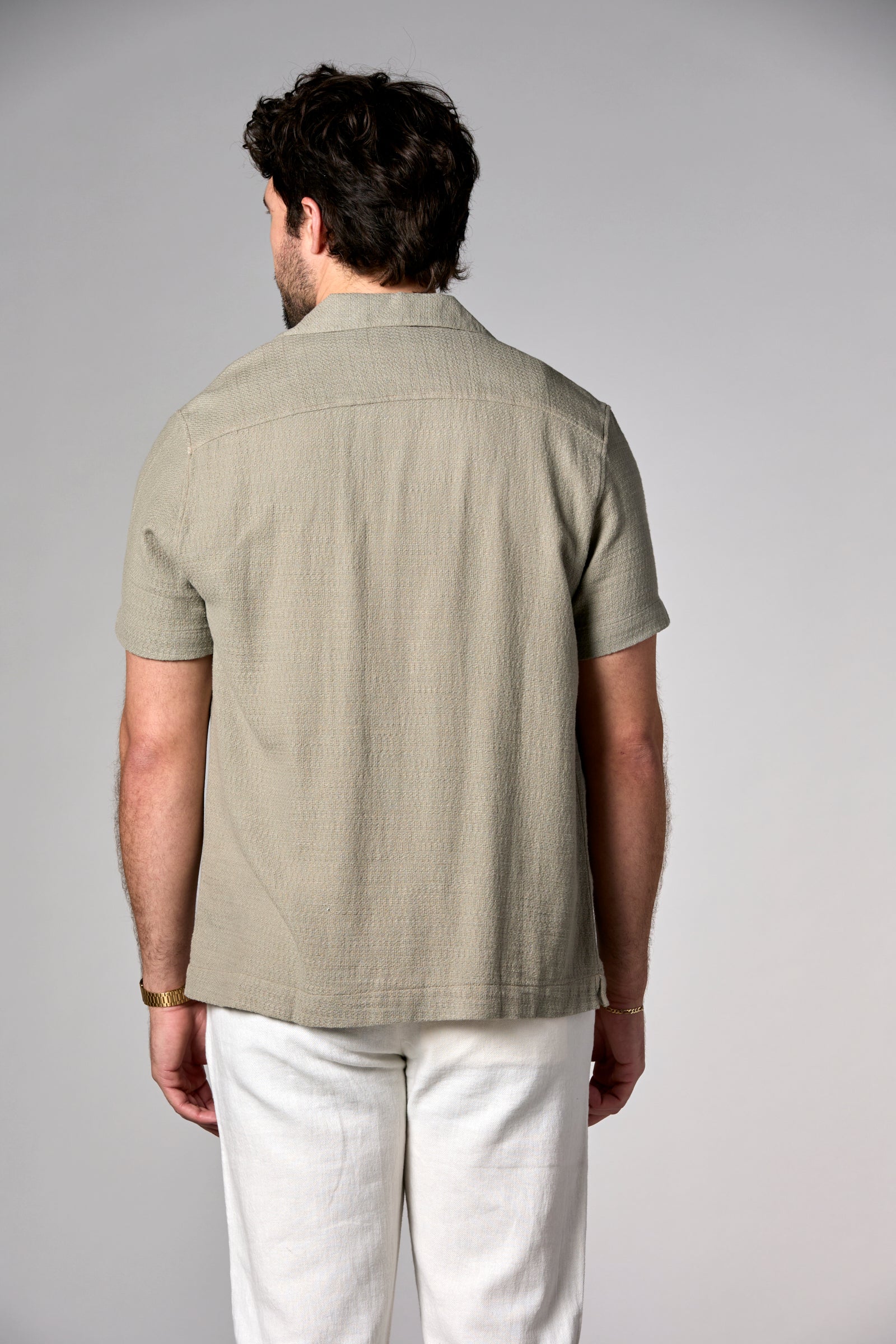 Bahamas S/S Garment Dyed Cotton/Linen Camp Shirt Light Olive