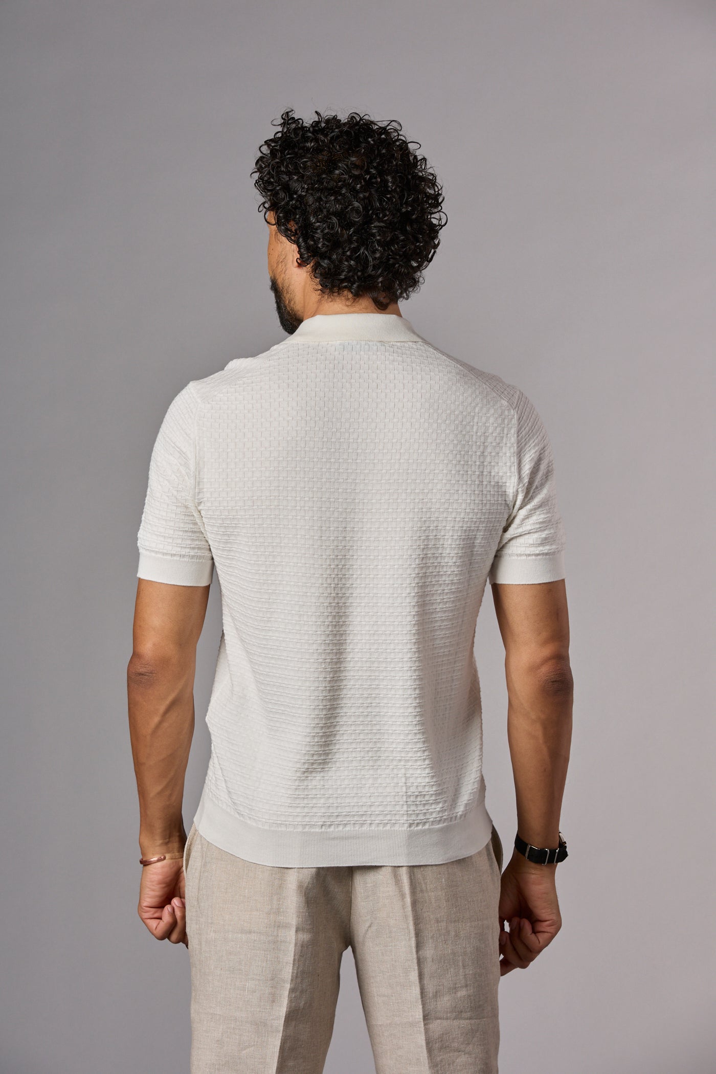 Textured Knit Polo Off-White