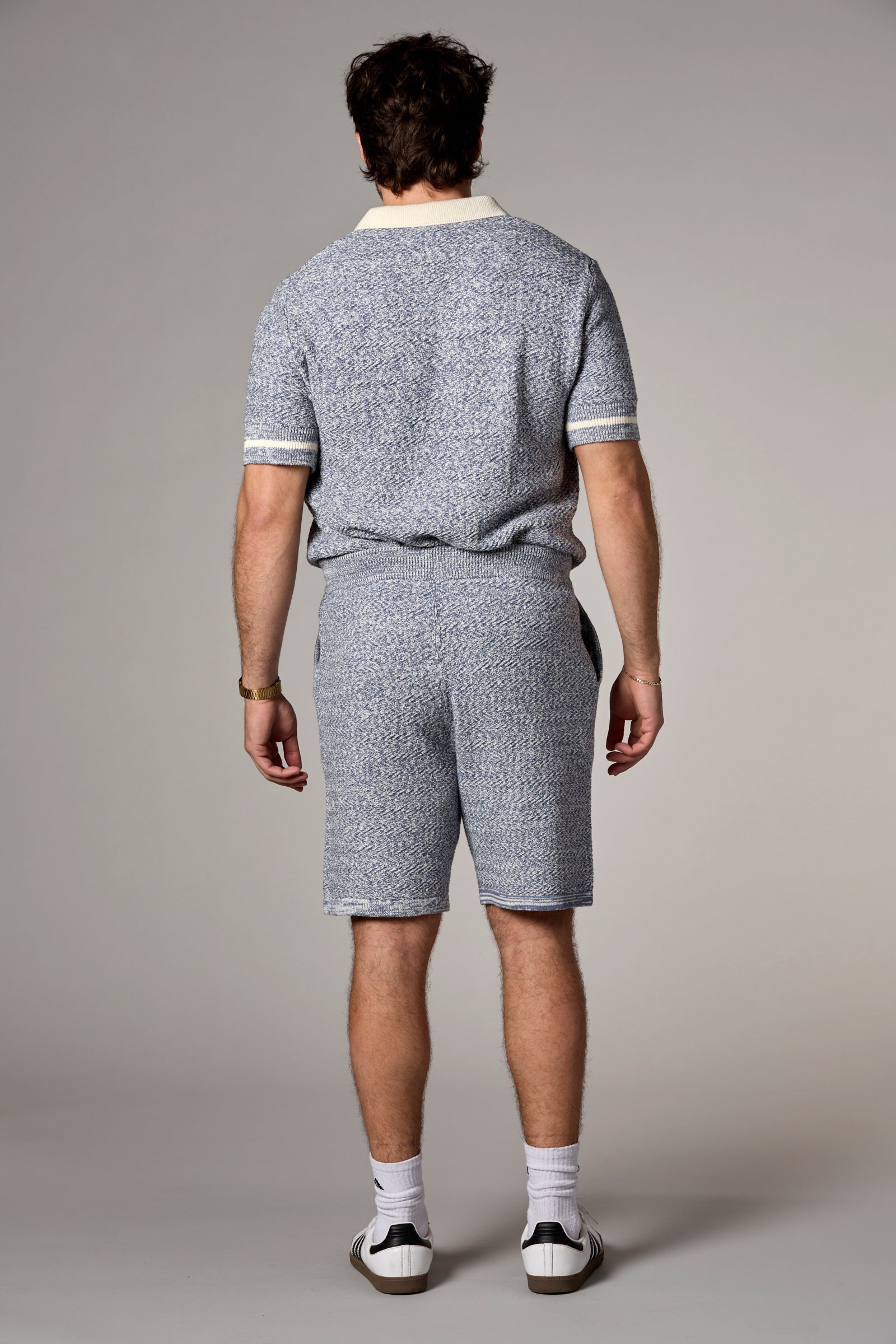 Textured Knit Shorts Denim Multi