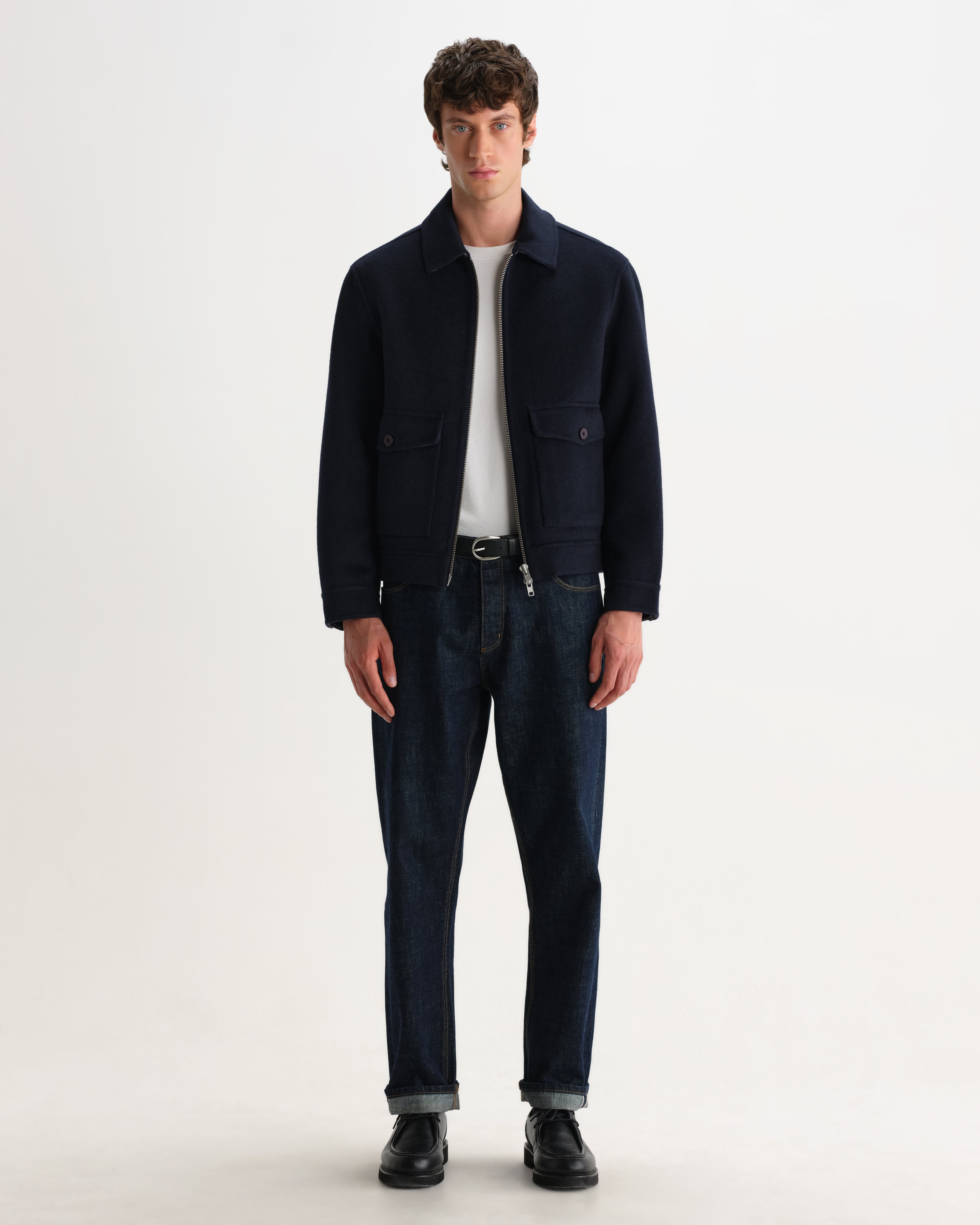 Hamblin Jacket in Double Face Check Navy/Brown