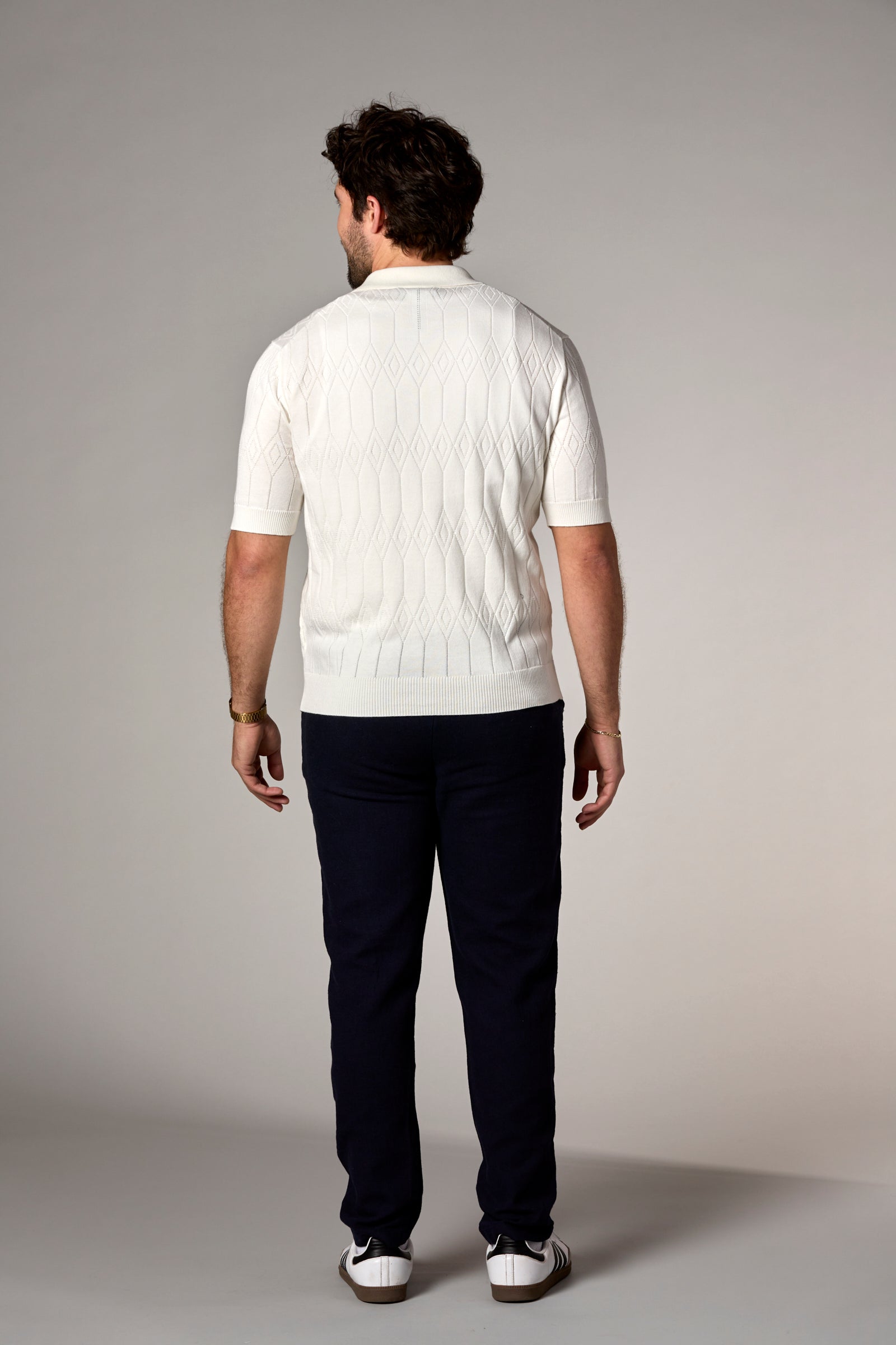 Pointelle Knit Polo Off-White