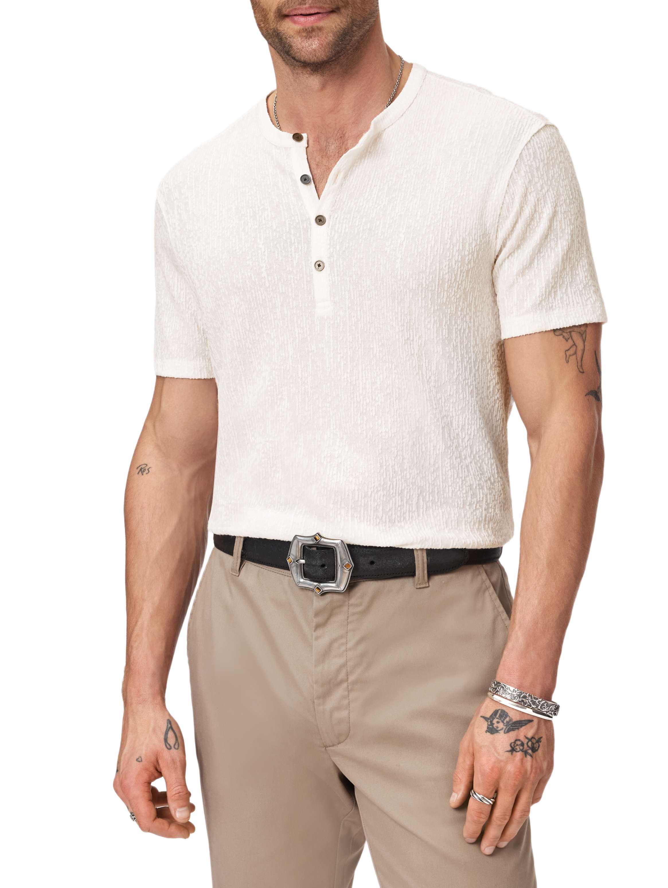 Egon Textured Short Sleeve Henley White