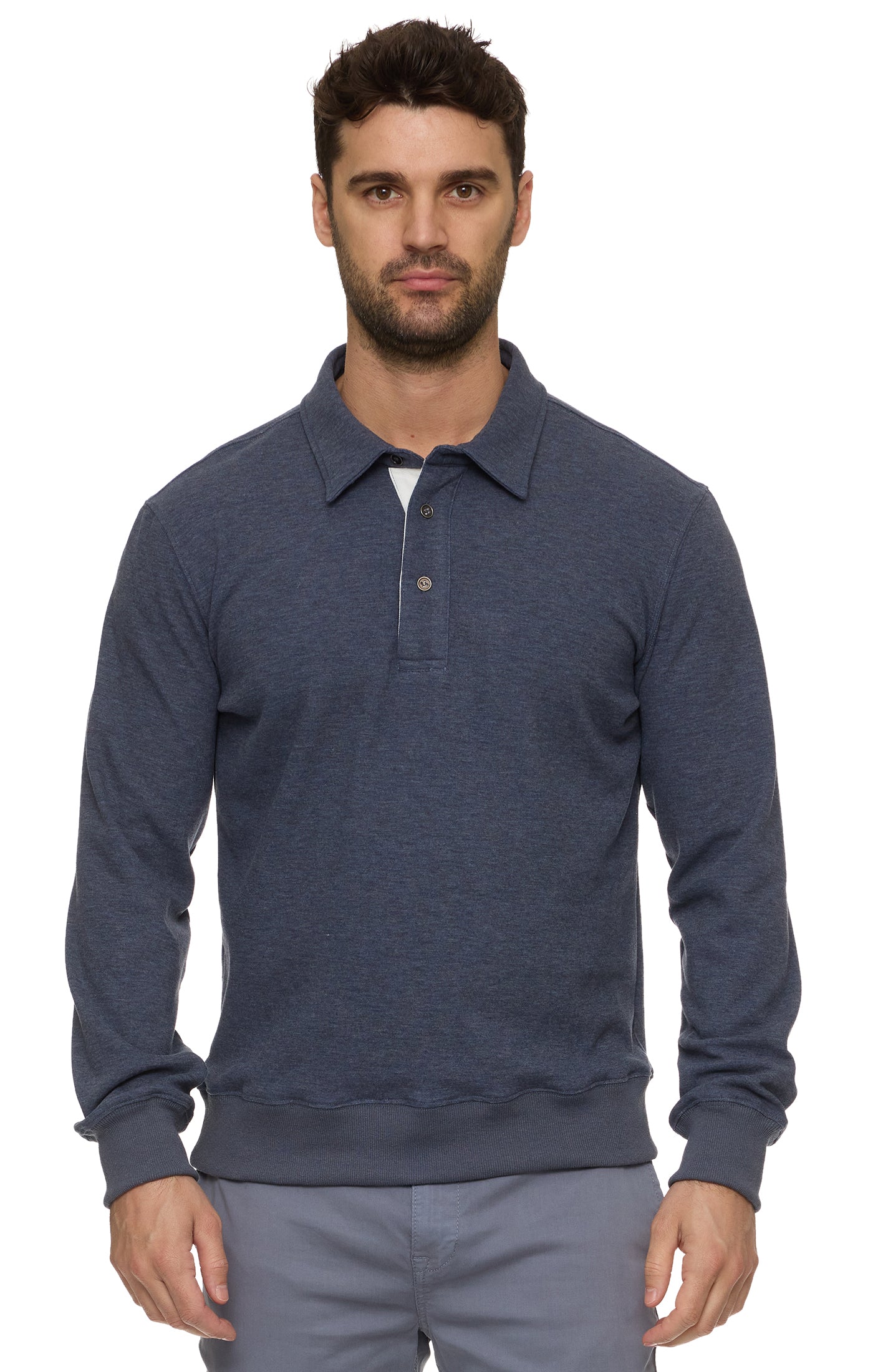 Newton Fleeced Long Sleeve Polo Navy Heather