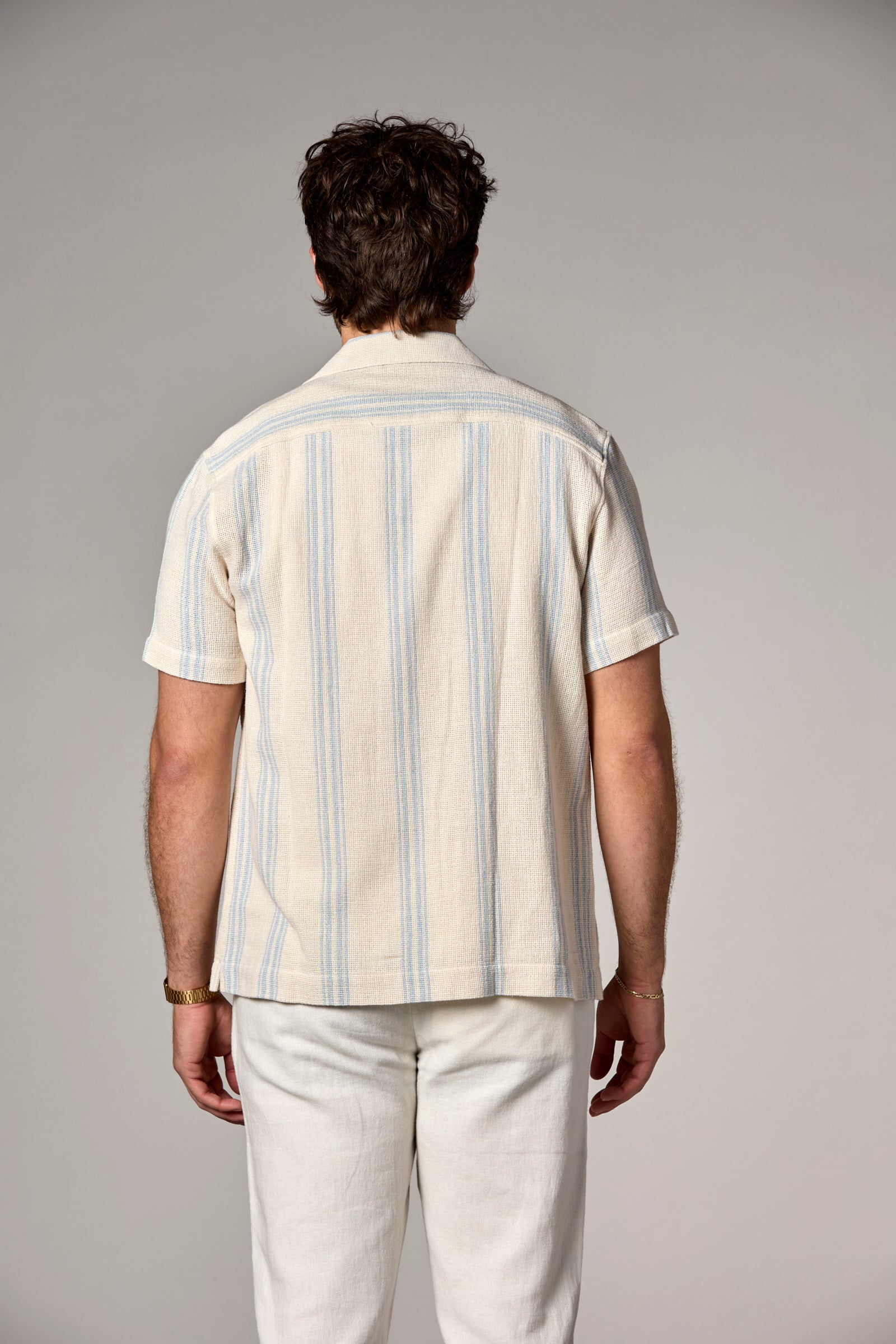 Bahamas S/S Striped Camp Shirt Light Blue/Ecru Stripe