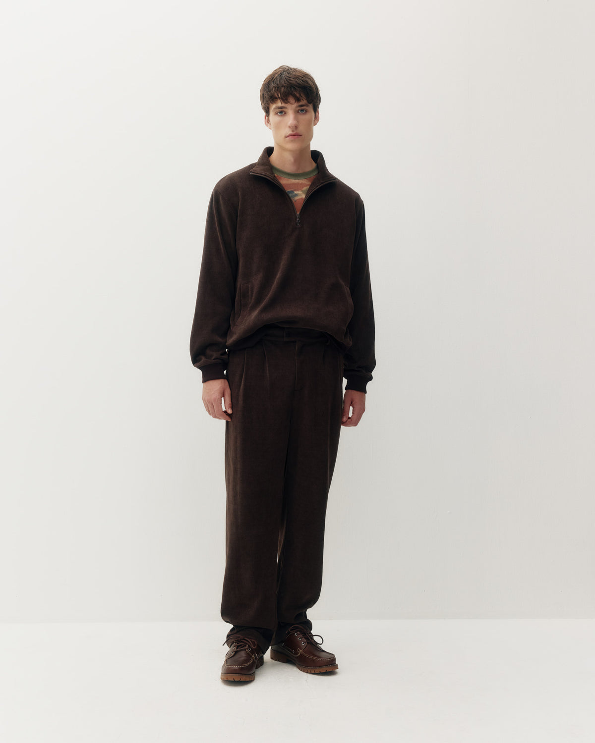 Chenille Knit 1/4 Zip Pullover Brown