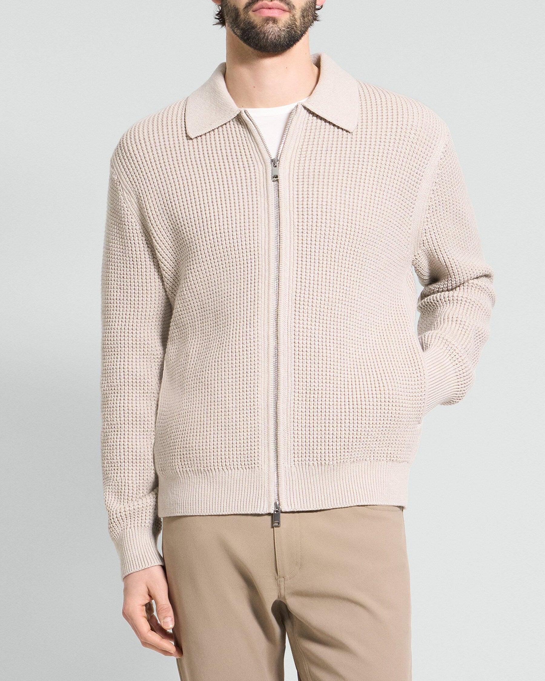 Gary Cashton Front Zip Cardigan Alabaster Melange