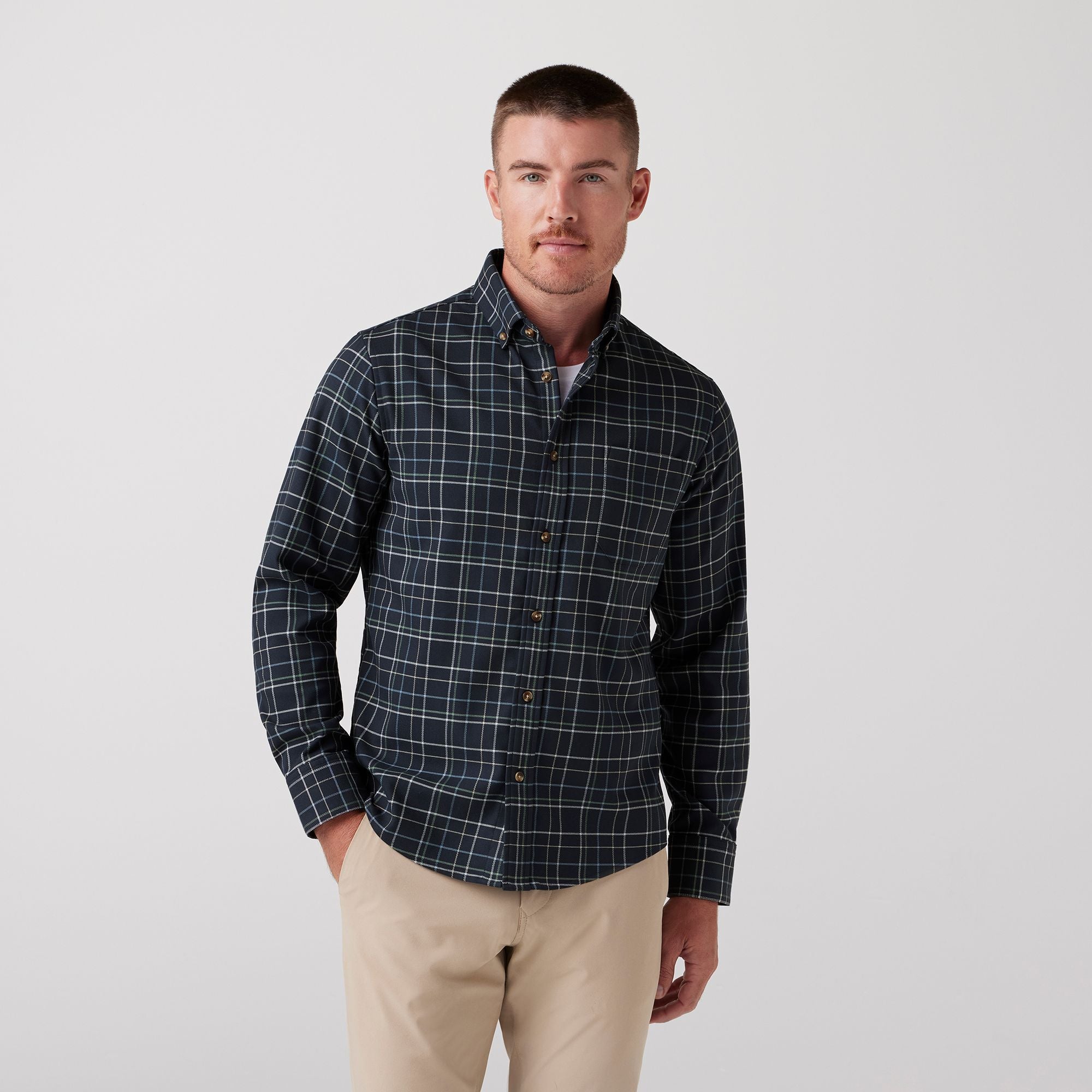 City Flannel Twill in Navy Andrew Plaid