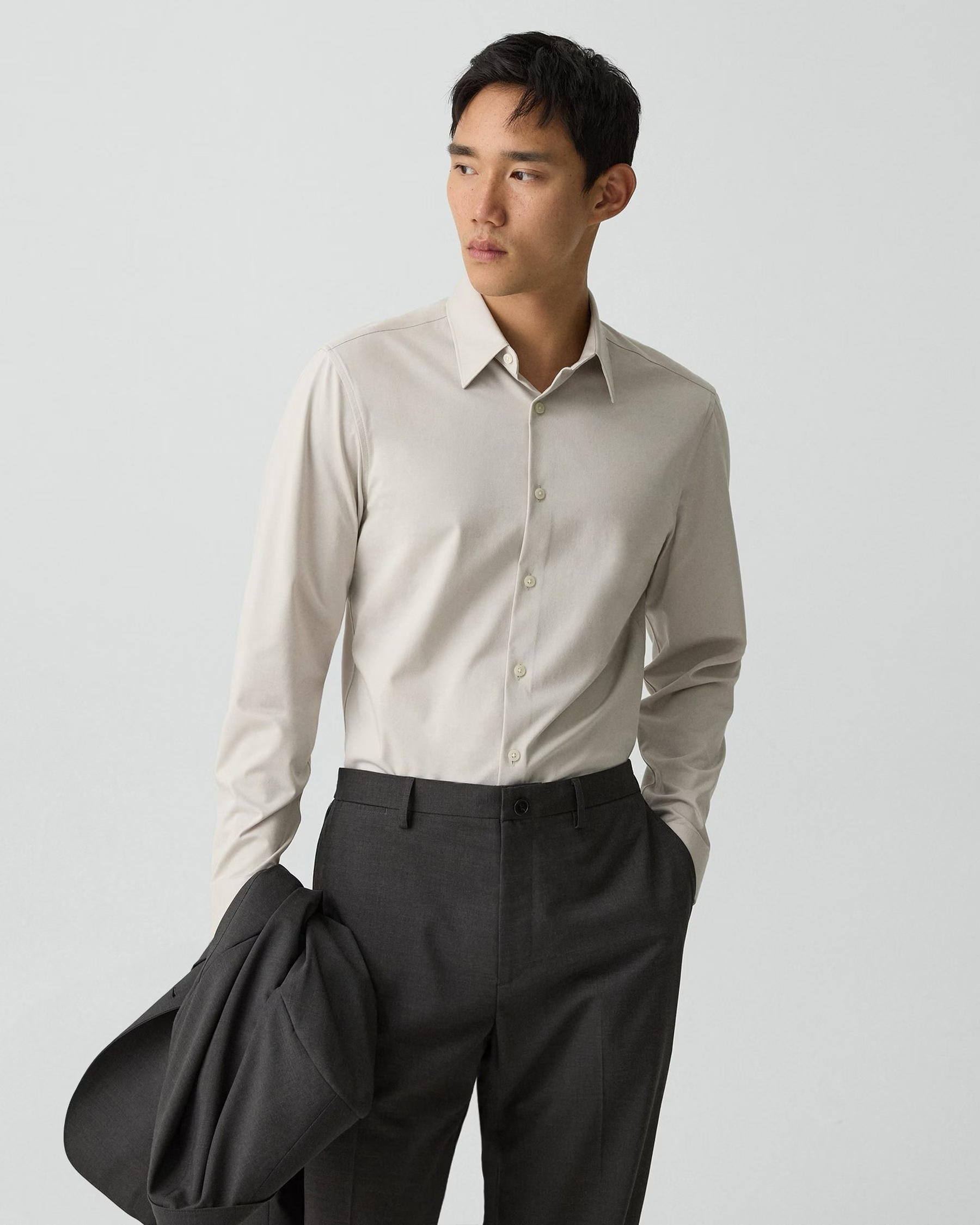 Sylvain Shirt in Structure Knit Silver Cloud