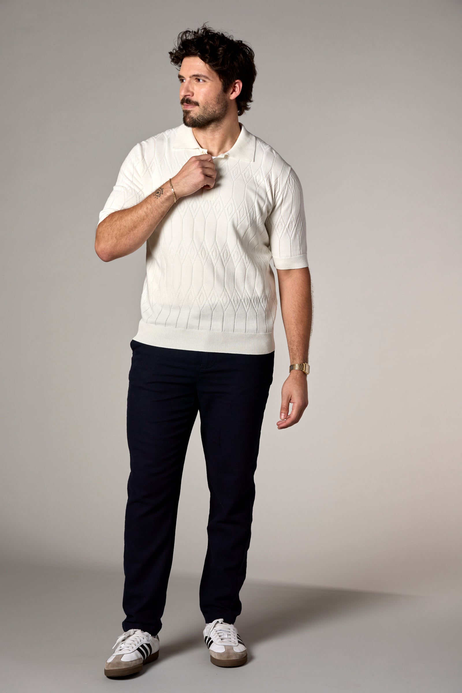 Pointelle Knit Polo Off-White