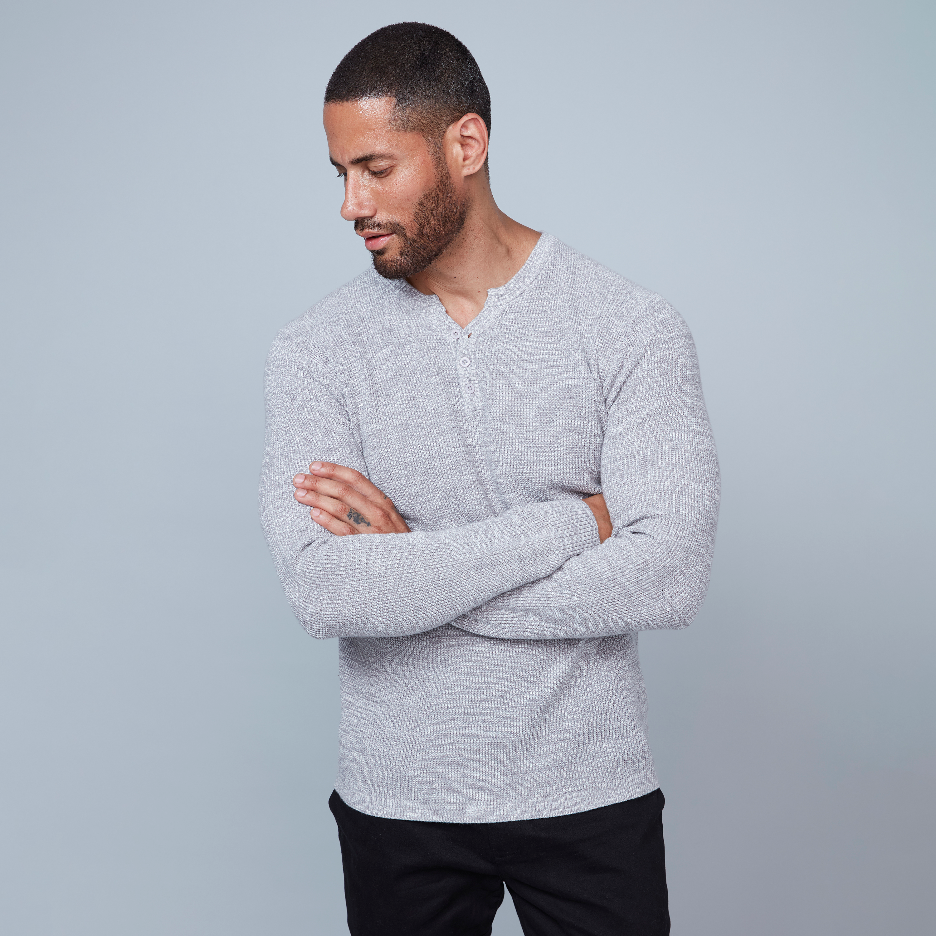 Knit Henley Tee Granite Mel Twist