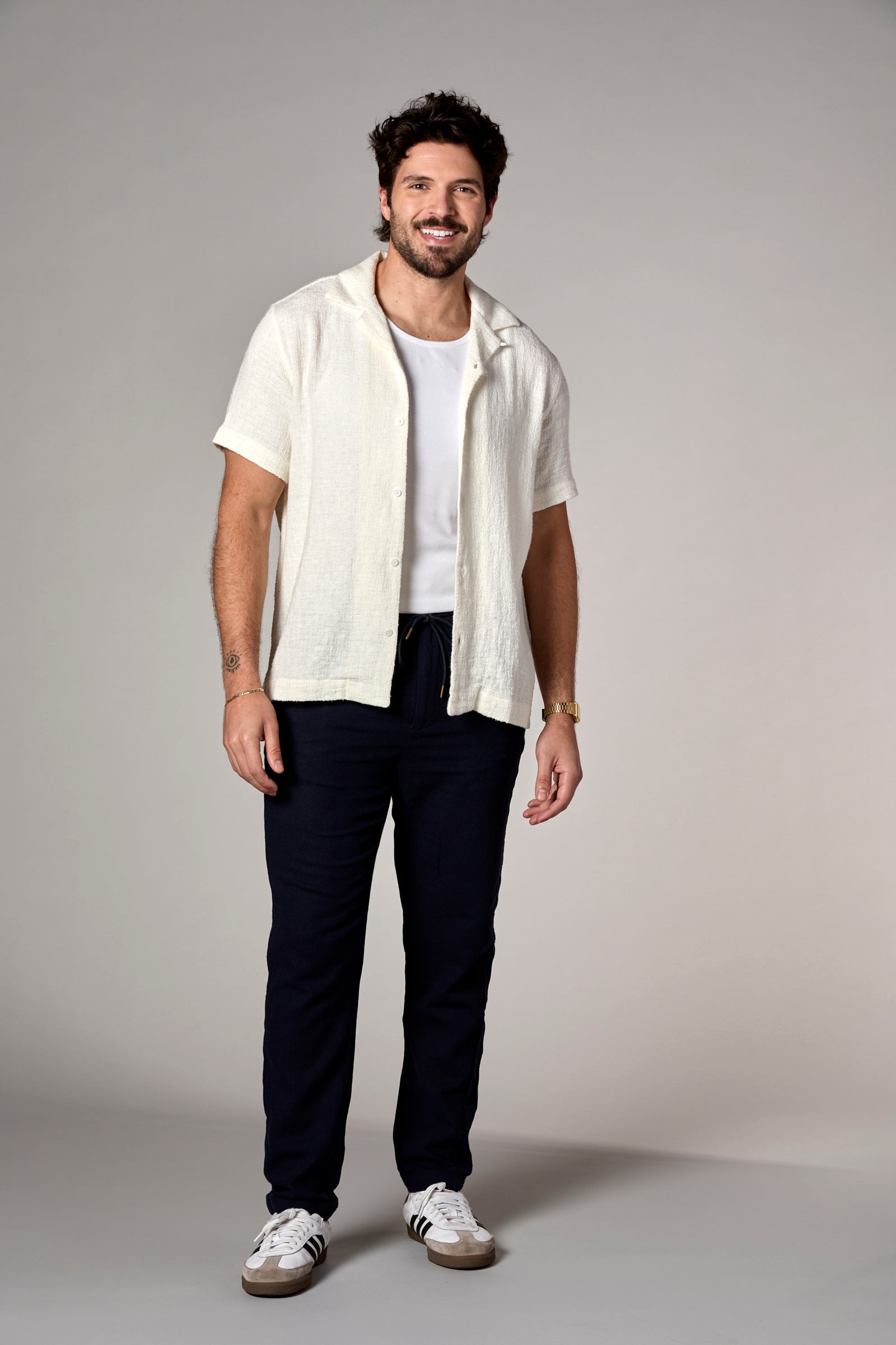 Lora Bahamas Cotton/Linen Camp Shirt Off White