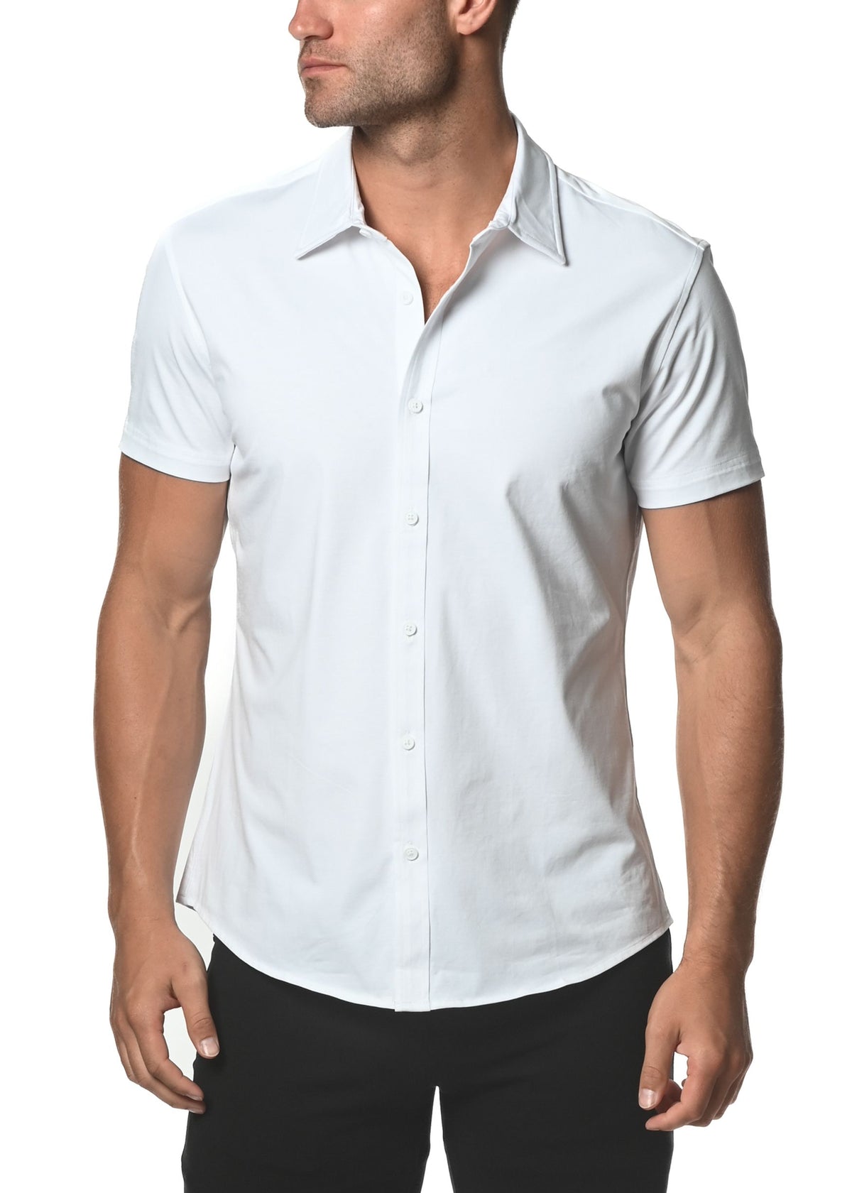 Solid Stretch Jersey Knit Short Sleeve Shirt White