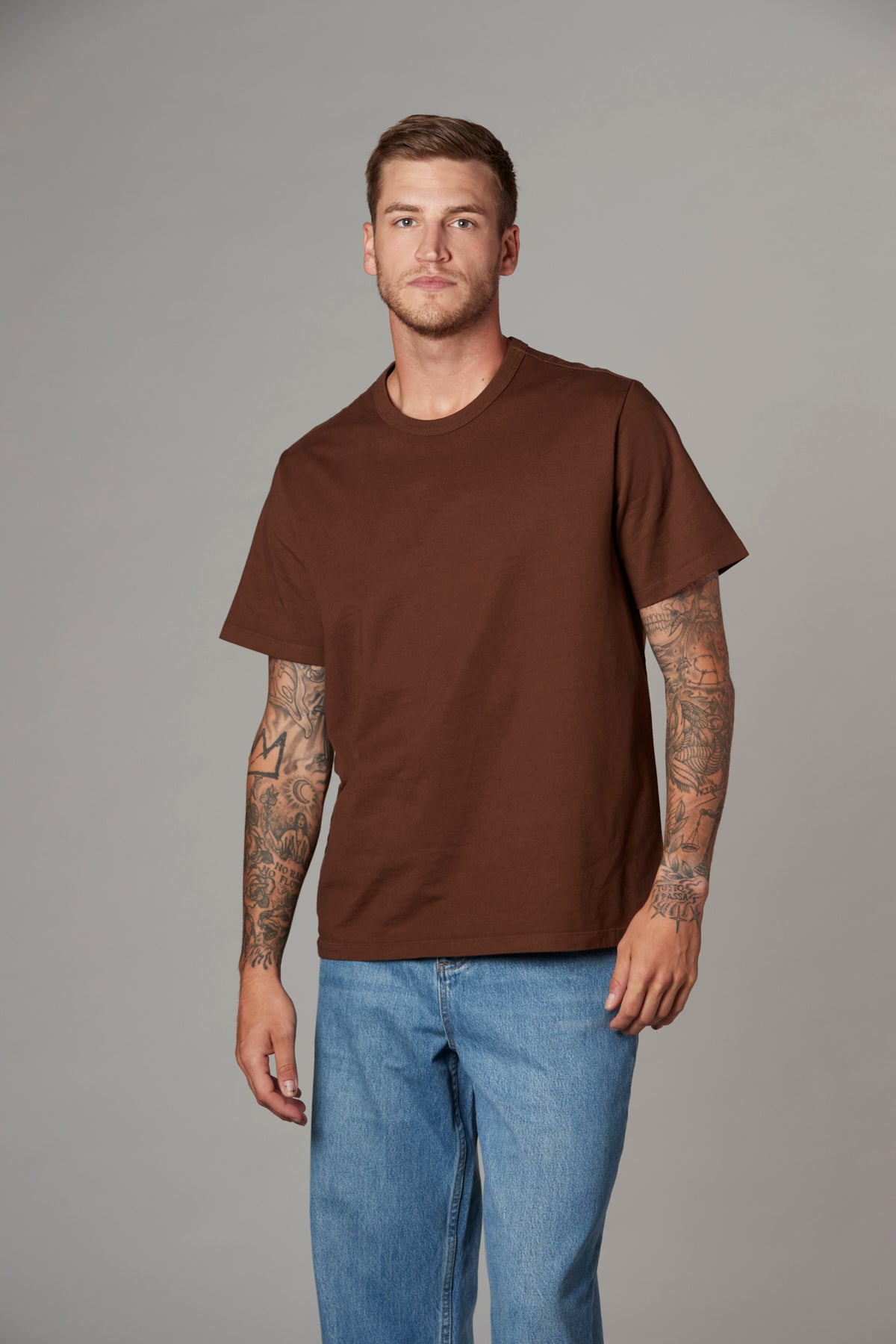 Leo Short Sleeve Crew T Plum Brown