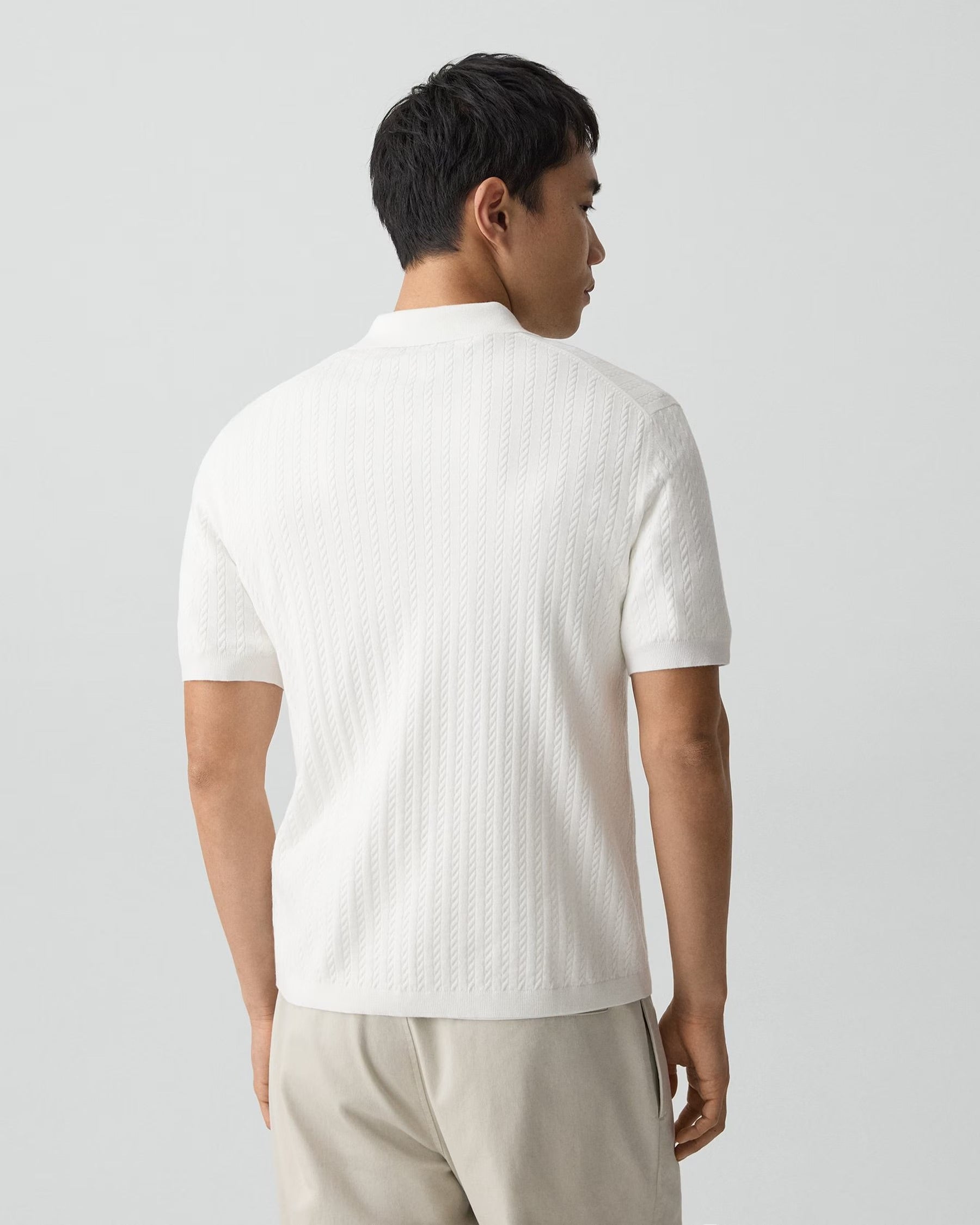Cable Knit Polo in Light Bilen White