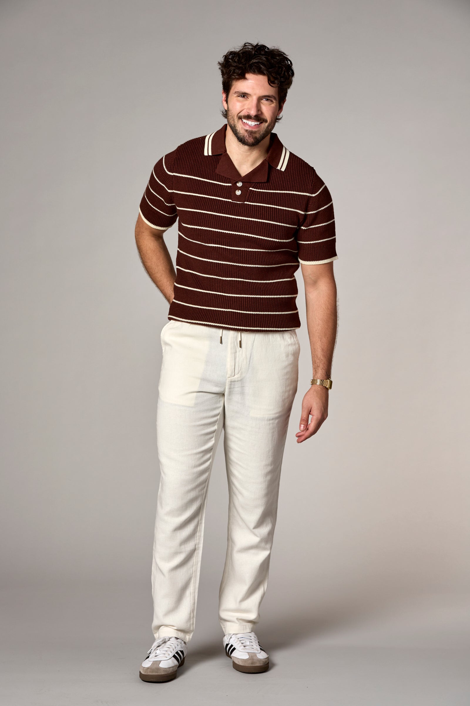Striped Knit Polo Chocolate Multi
