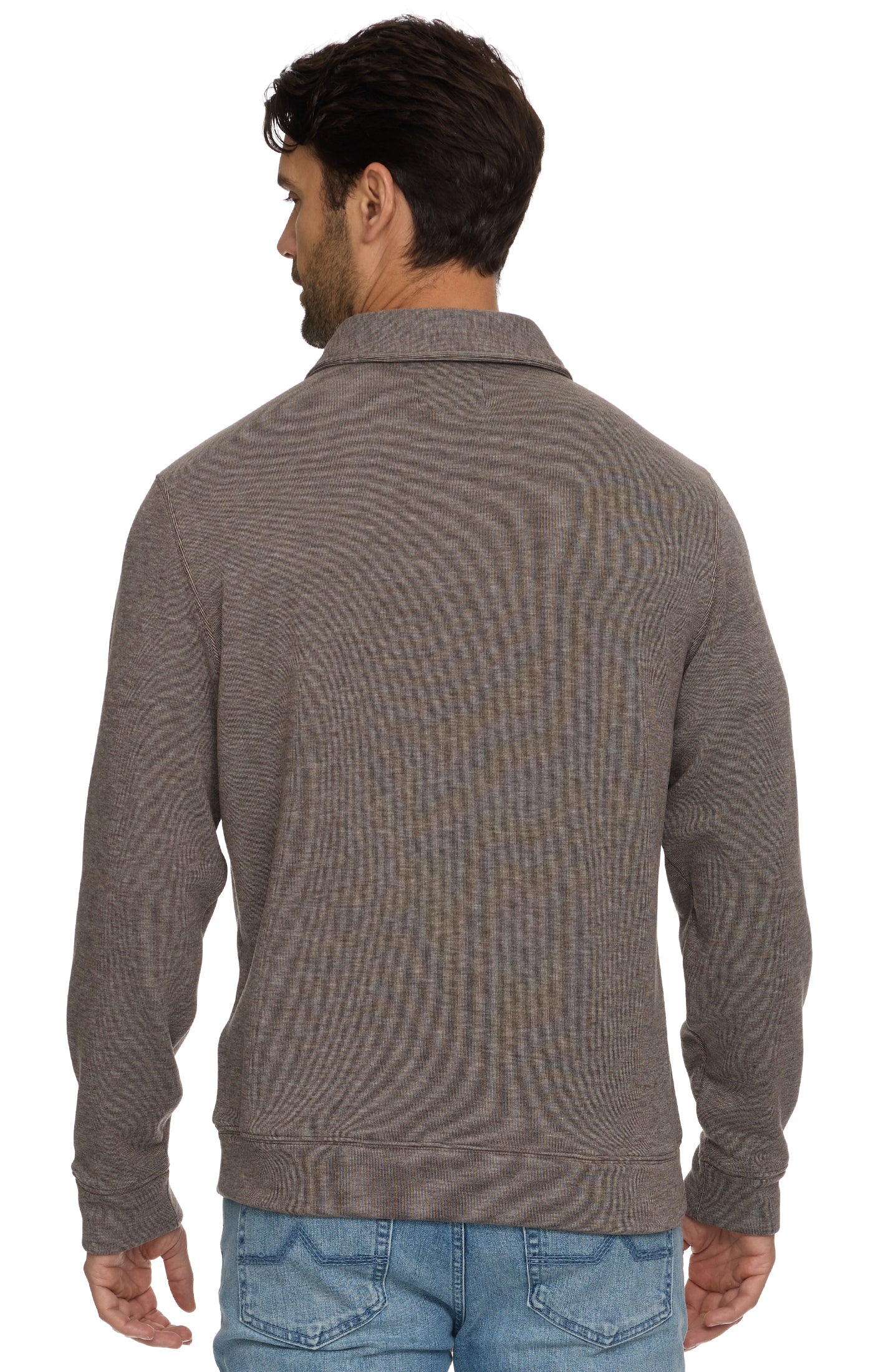 Newton Fleeced Long Sleeve Polo Brown Heather