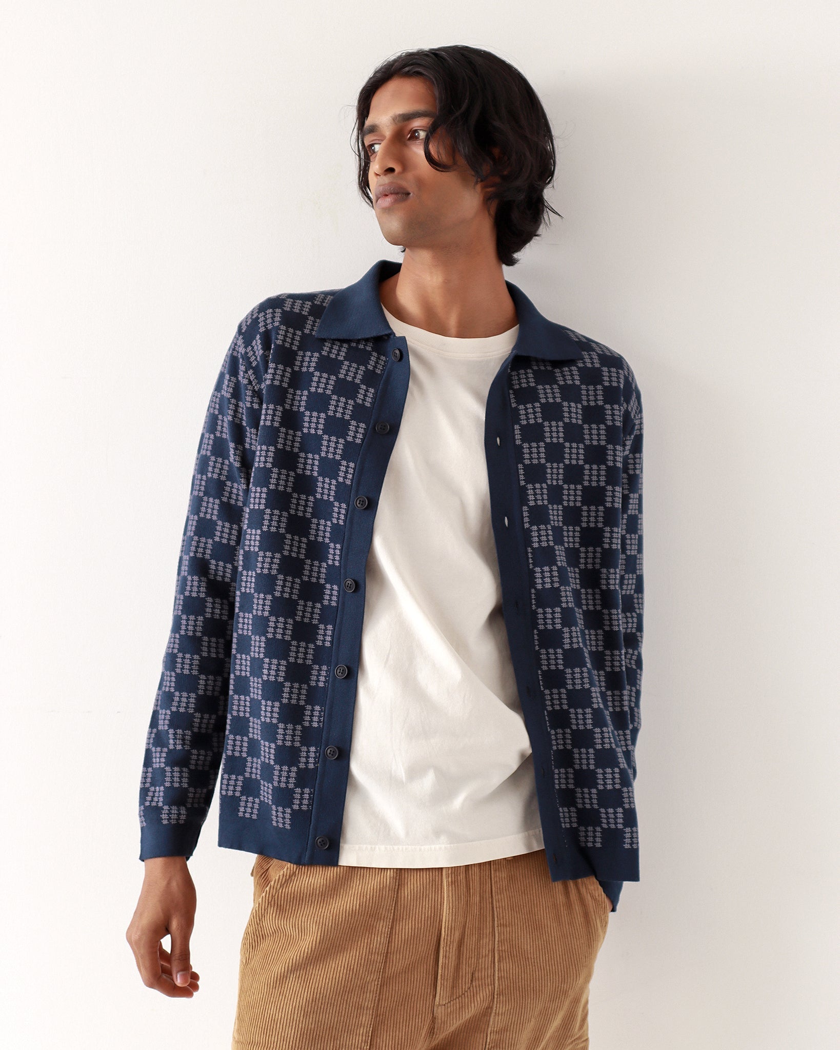 Zigger Cardigan, Silver Blue Criss-Cross