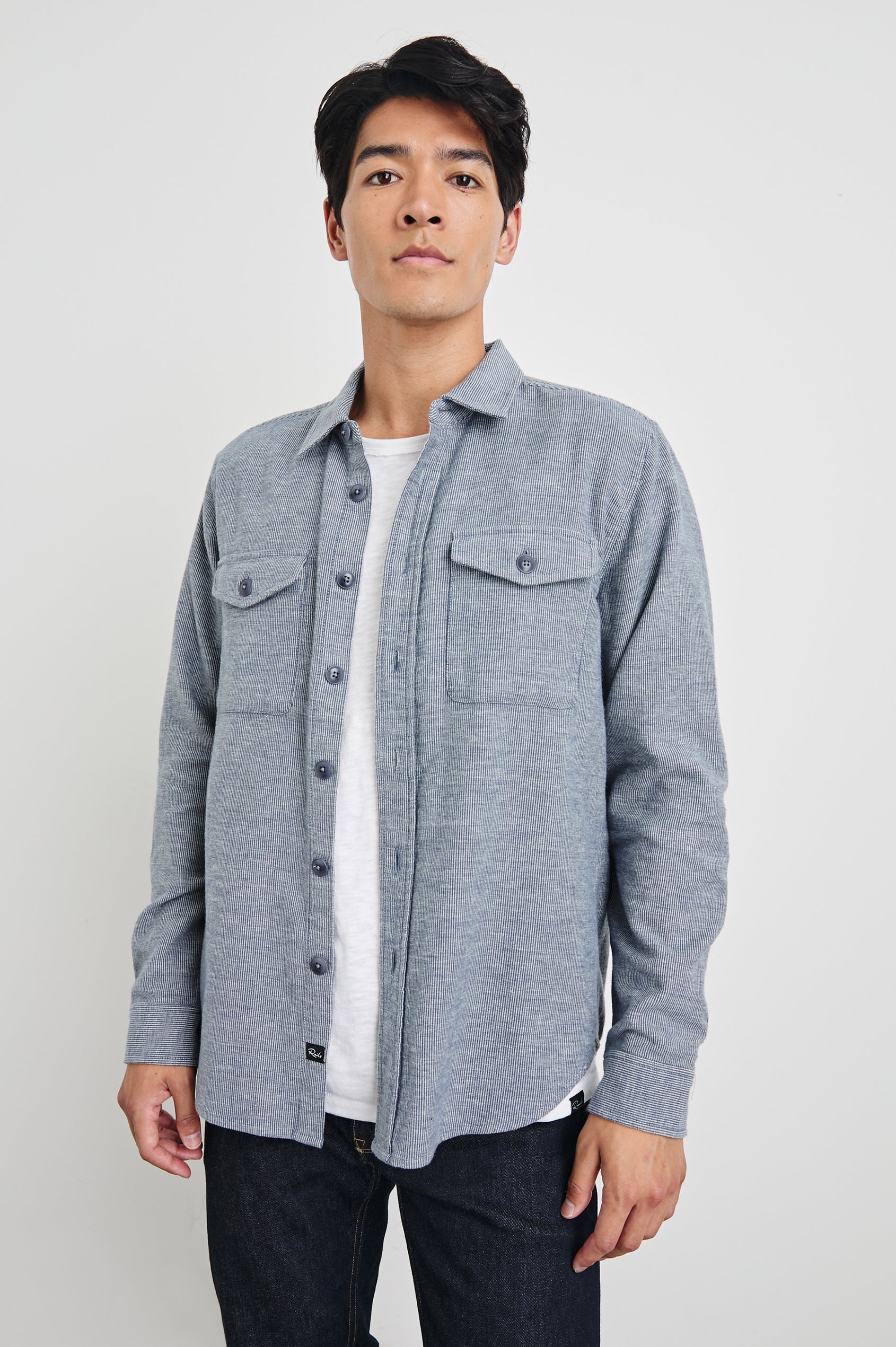 Burr Shirt Jacket in Denim White