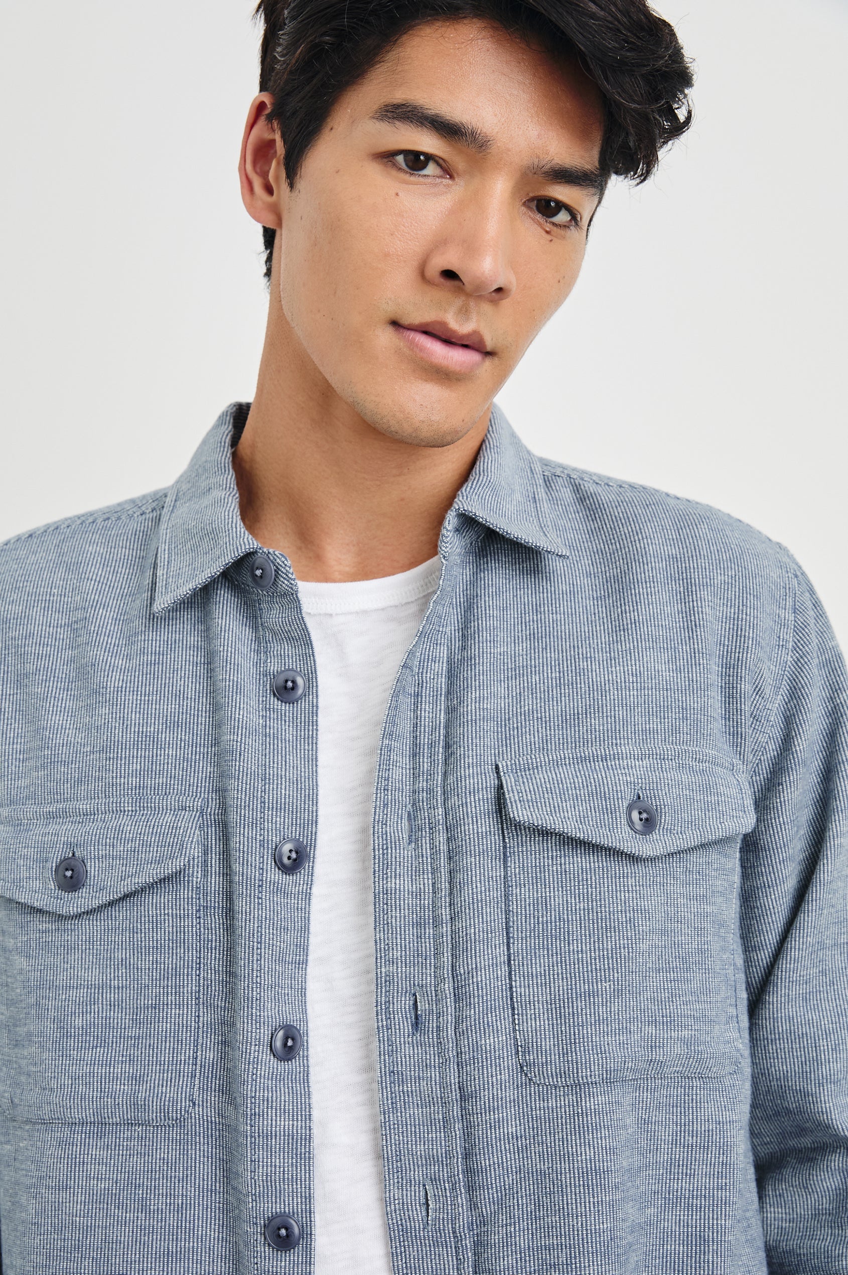 Burr Shirt Jacket in Denim White