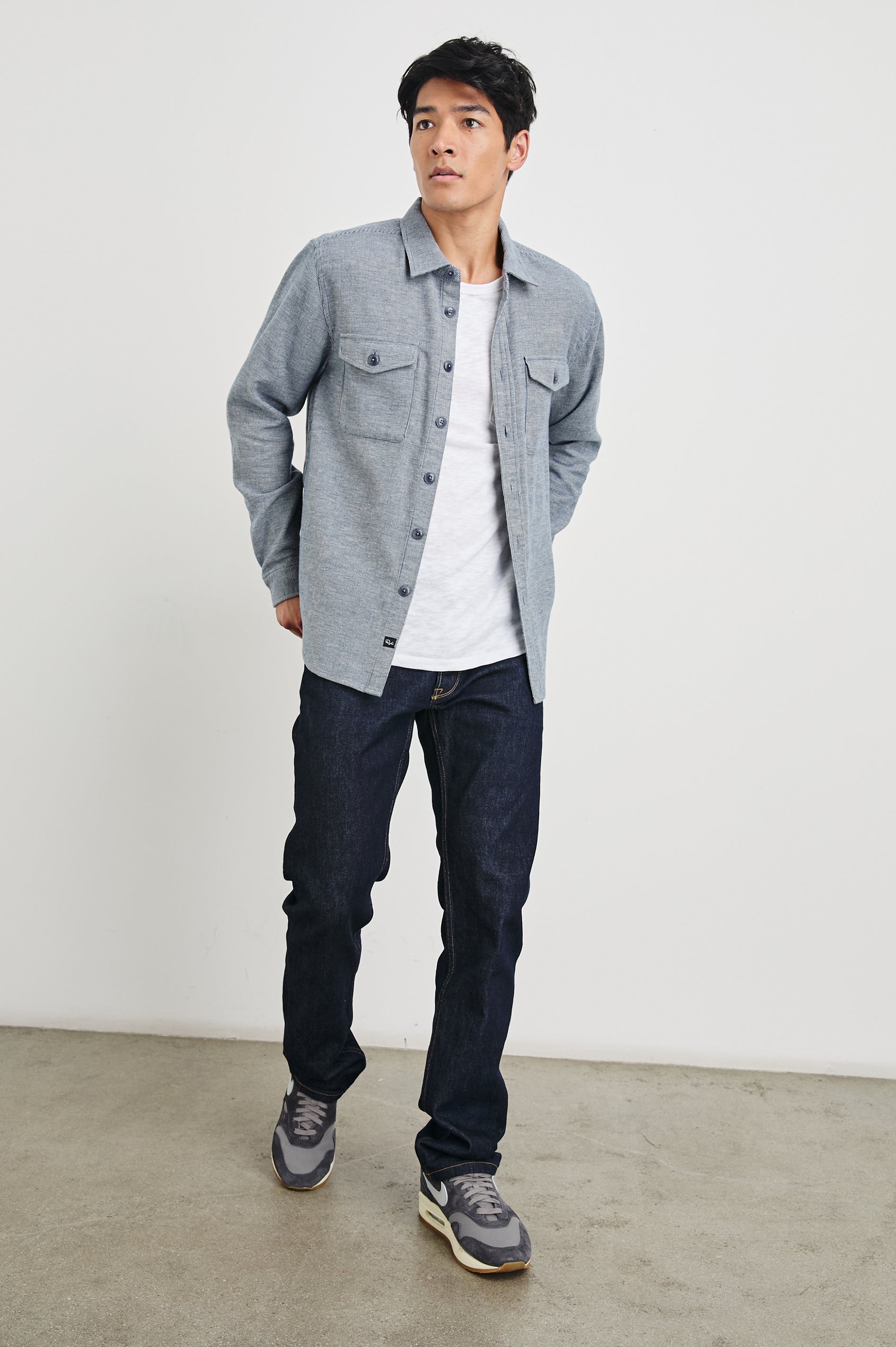 Burr Shirt Jacket in Denim White