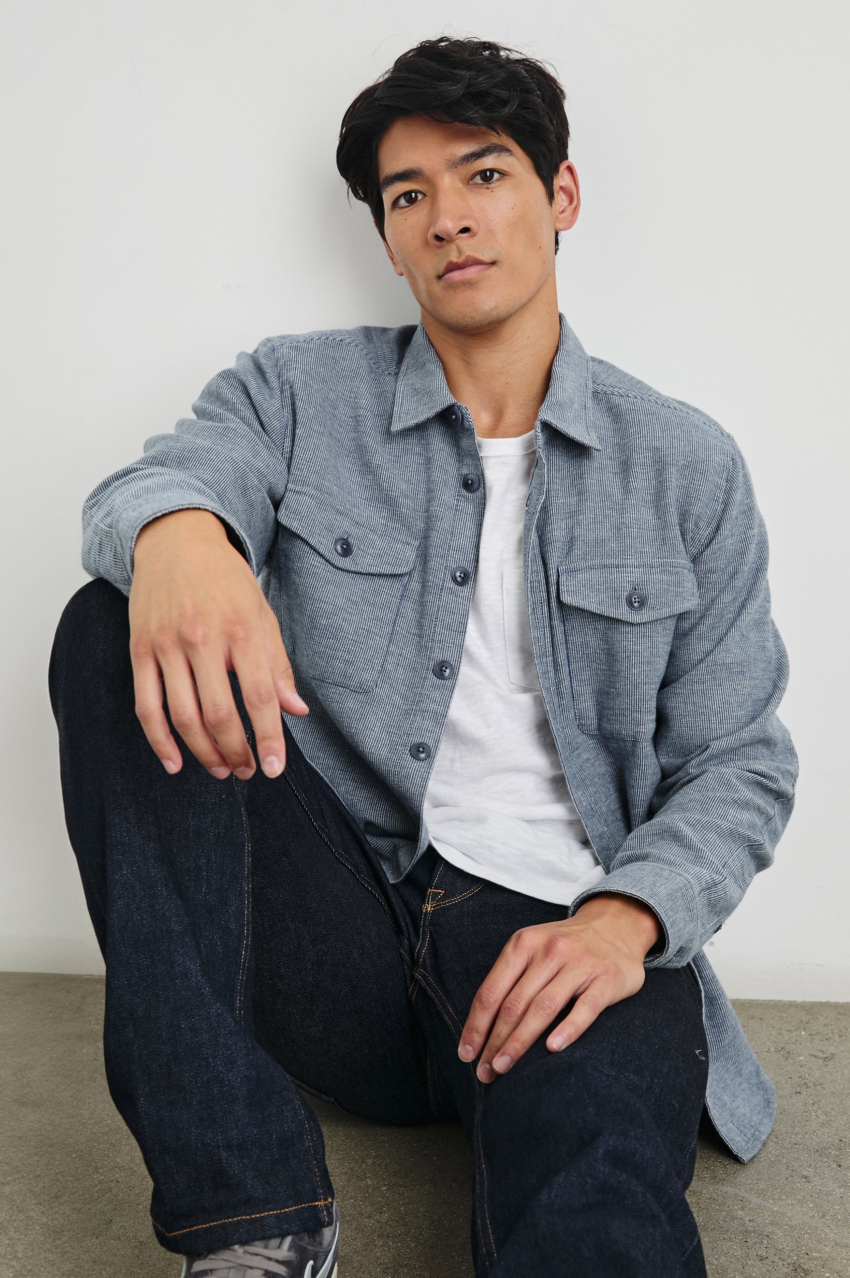 Burr Shirt Jacket in Denim White