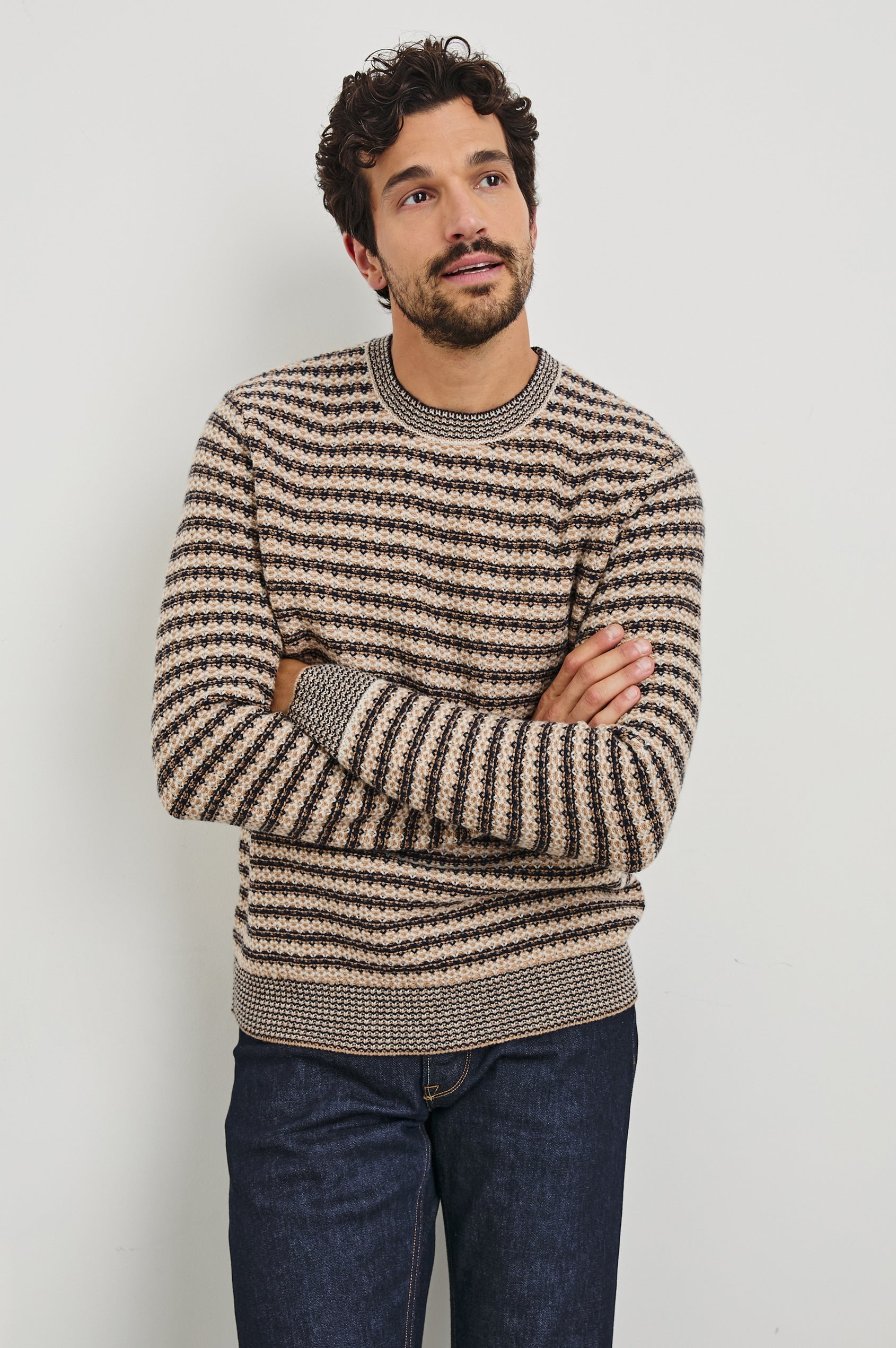 Carrick Sweater in Navy Oat Stripe