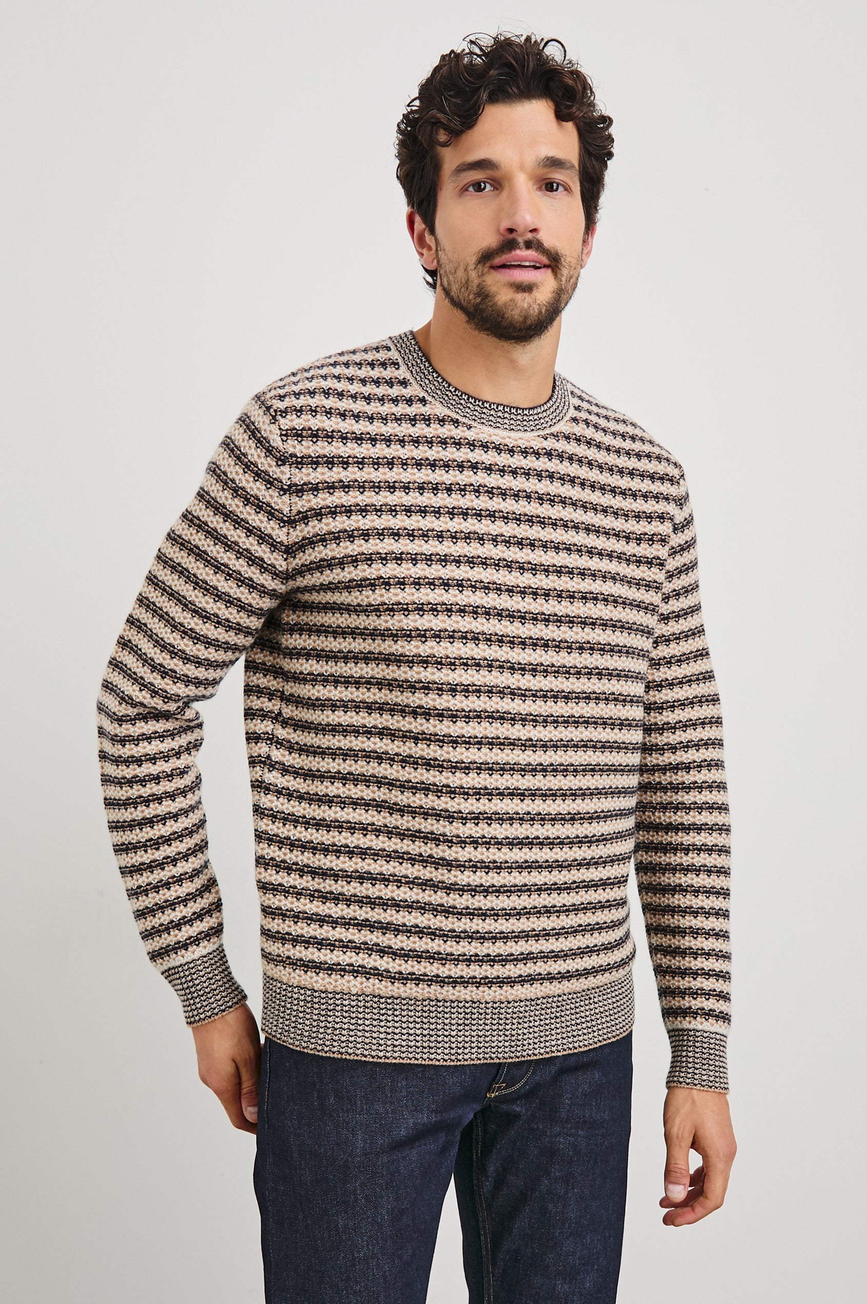 Carrick Sweater in Navy Oat Stripe