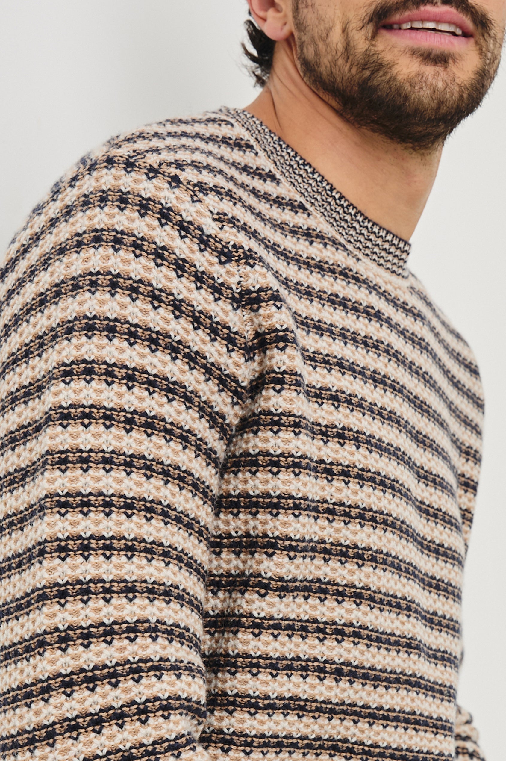 Carrick Sweater in Navy Oat Stripe