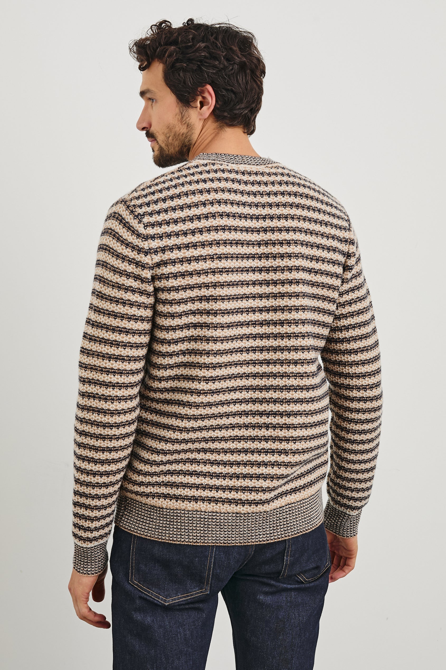 Carrick Sweater in Navy Oat Stripe