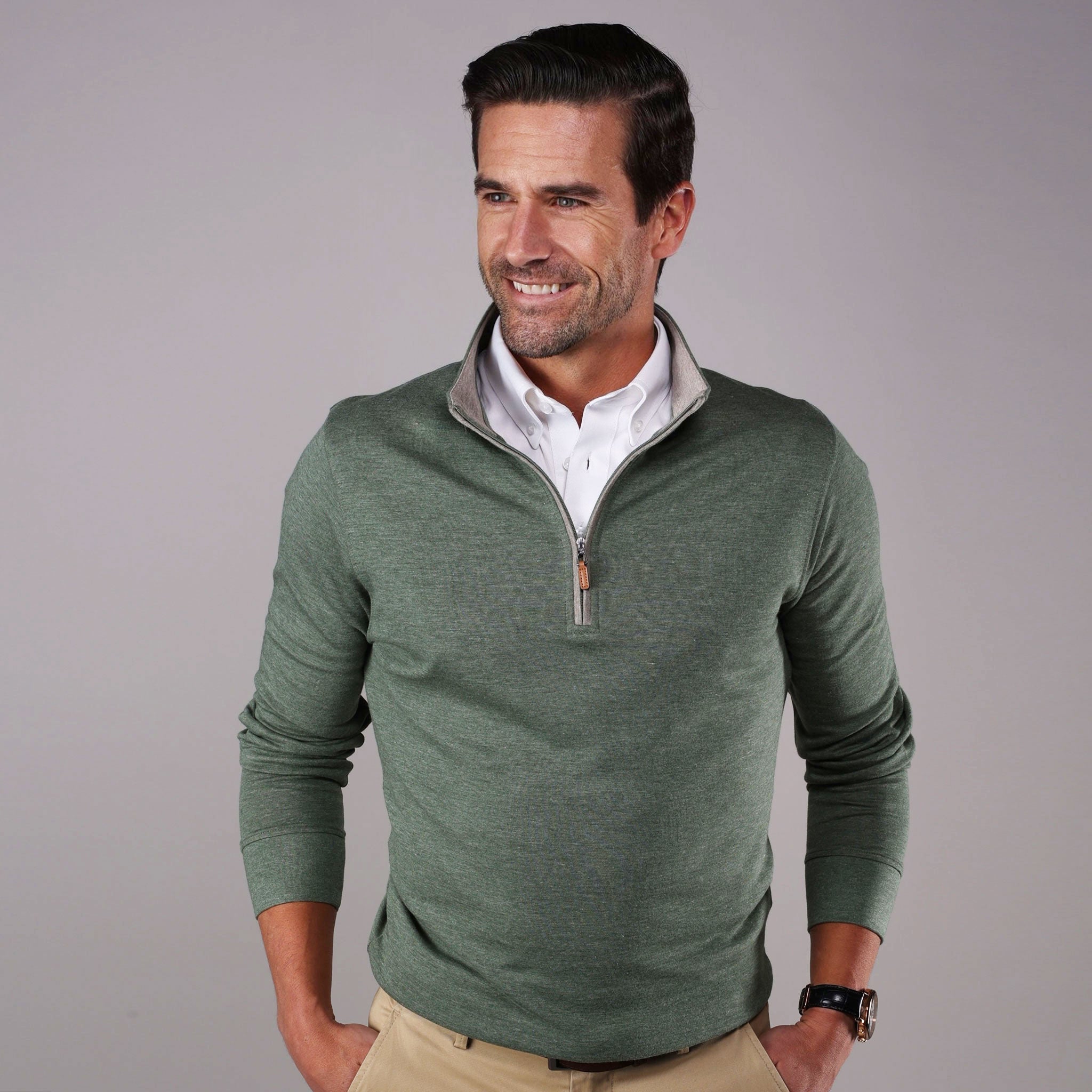 Cloud Cotton 1/4 Zip Pullover in Evergreen Heather