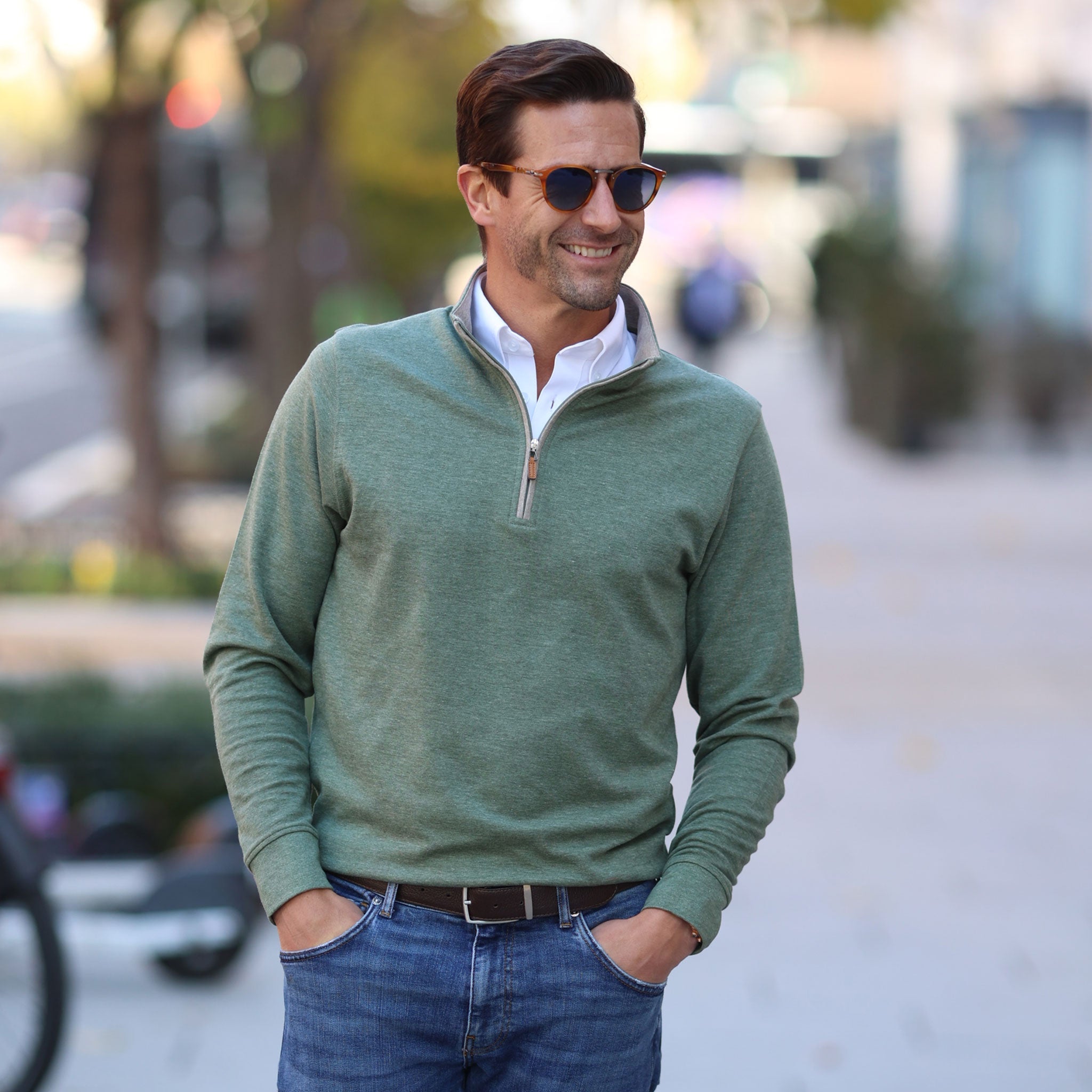 Cloud Cotton 1/4 Zip Pullover in Evergreen Heather