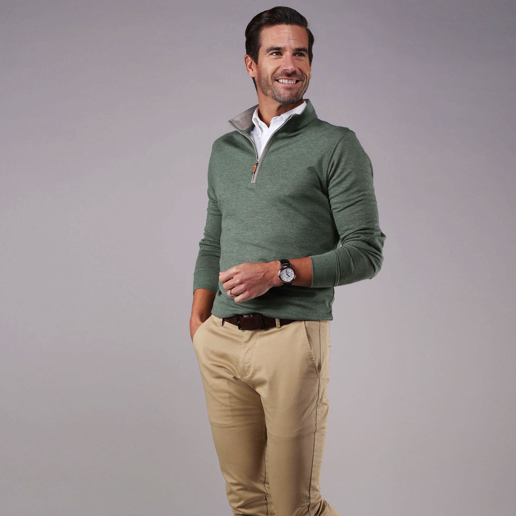 Cloud Cotton 1/4 Zip Pullover in Evergreen Heather