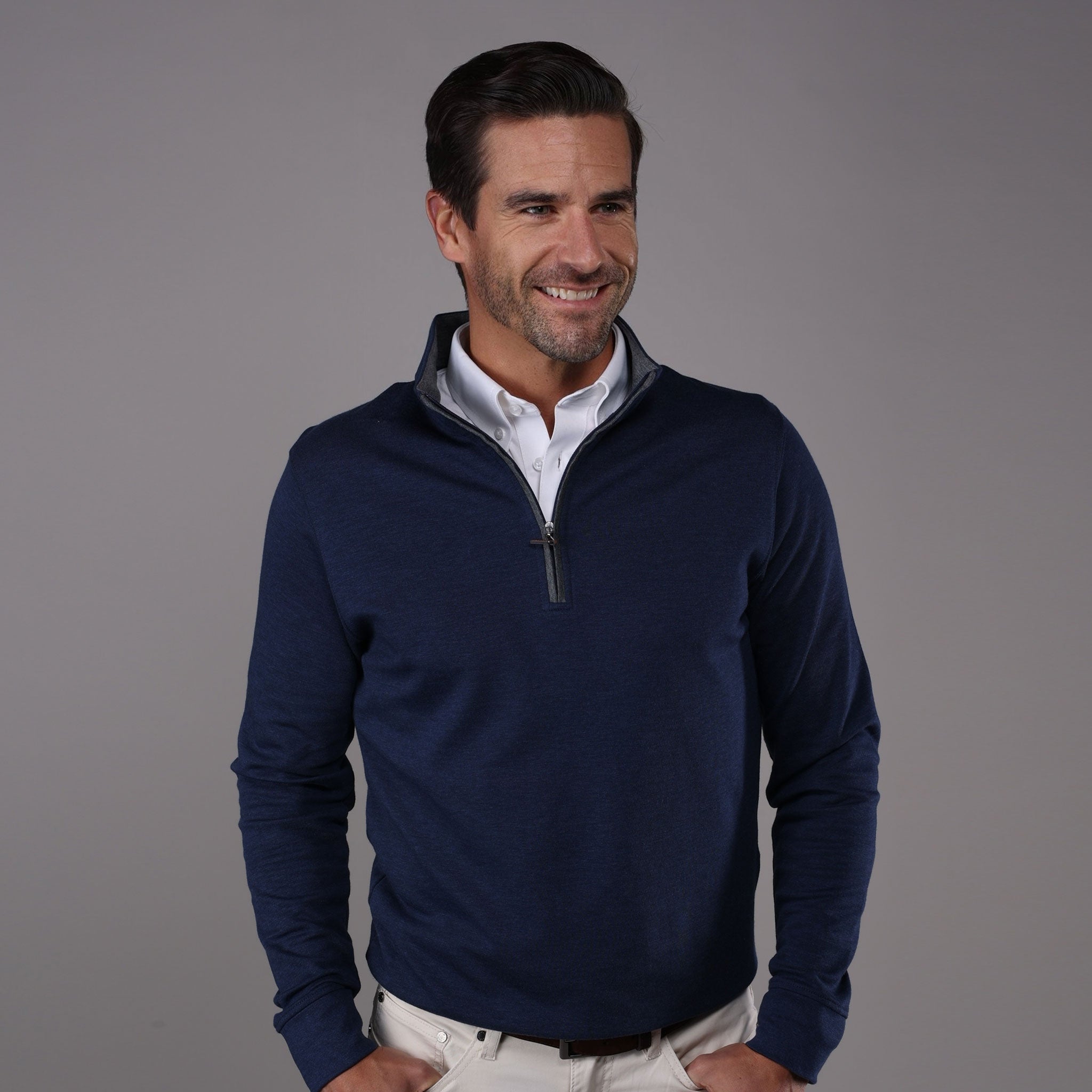 Cloud Cotton 1/4 Zip Pullover in Navy Heather