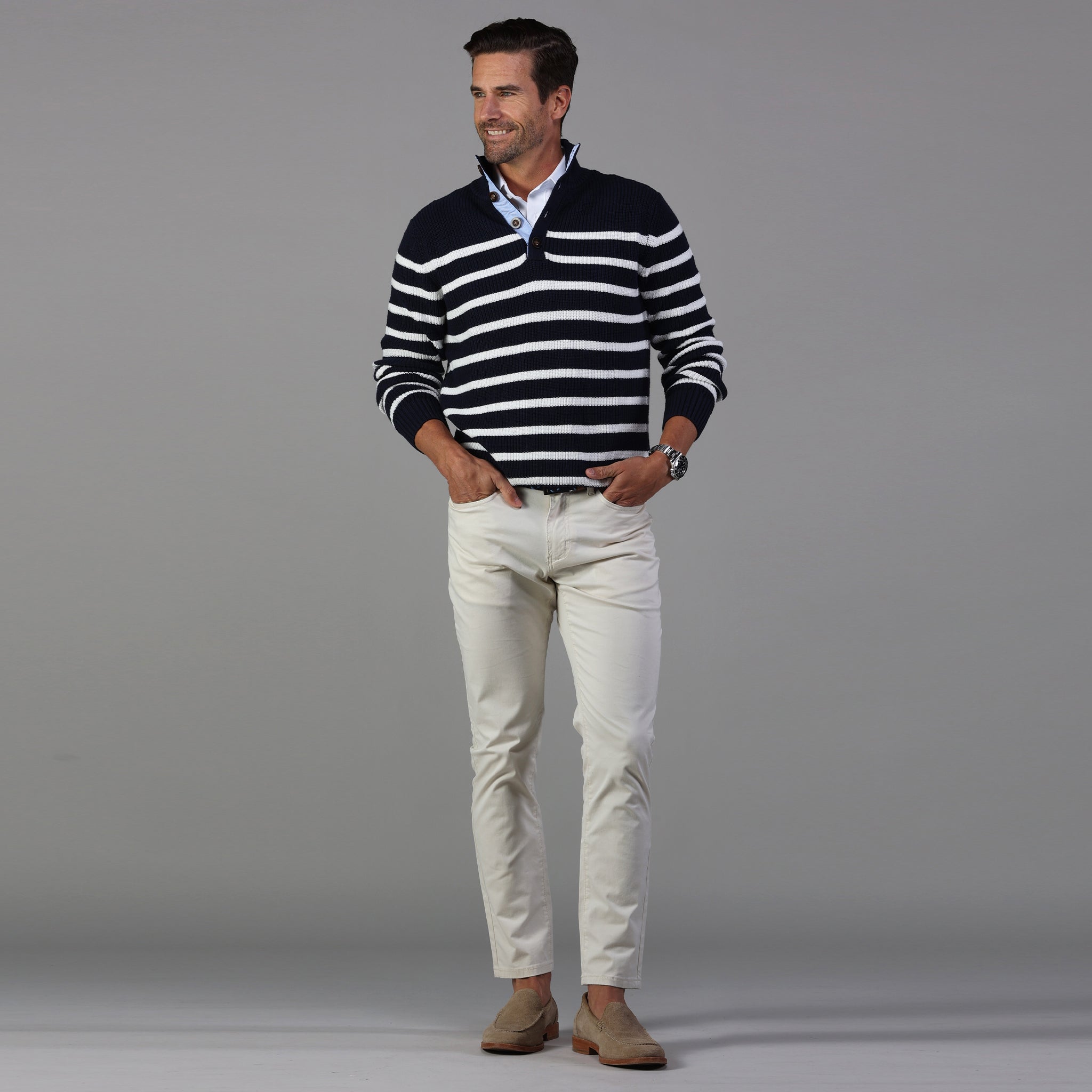 Kennebunkport Cotton Sweater in Navy/White Stripe