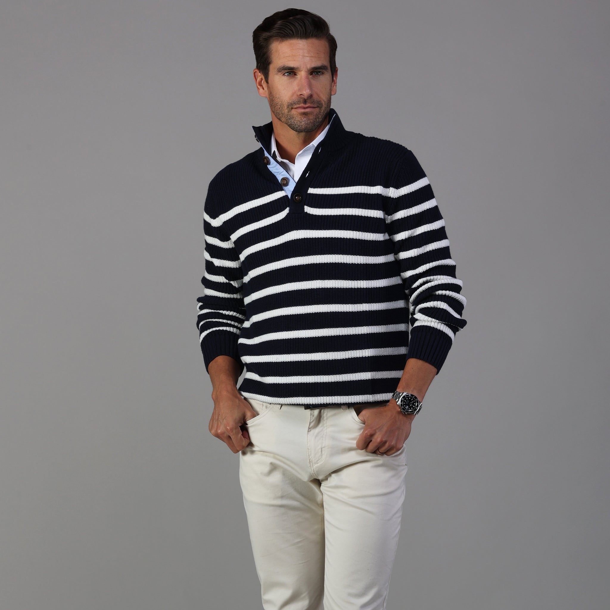 Kennebunkport Cotton Sweater in Navy/White Stripe