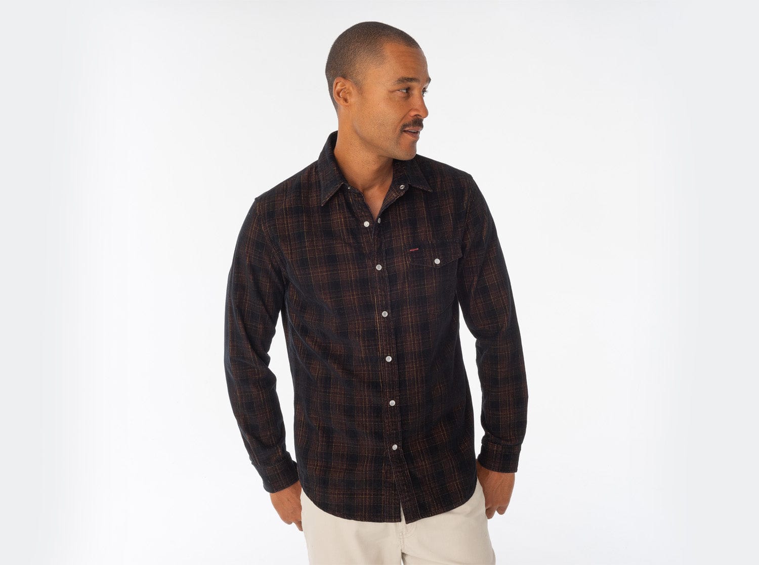 Corduroy Pearl Snap Shirt - Black Plaid in Black Plaid