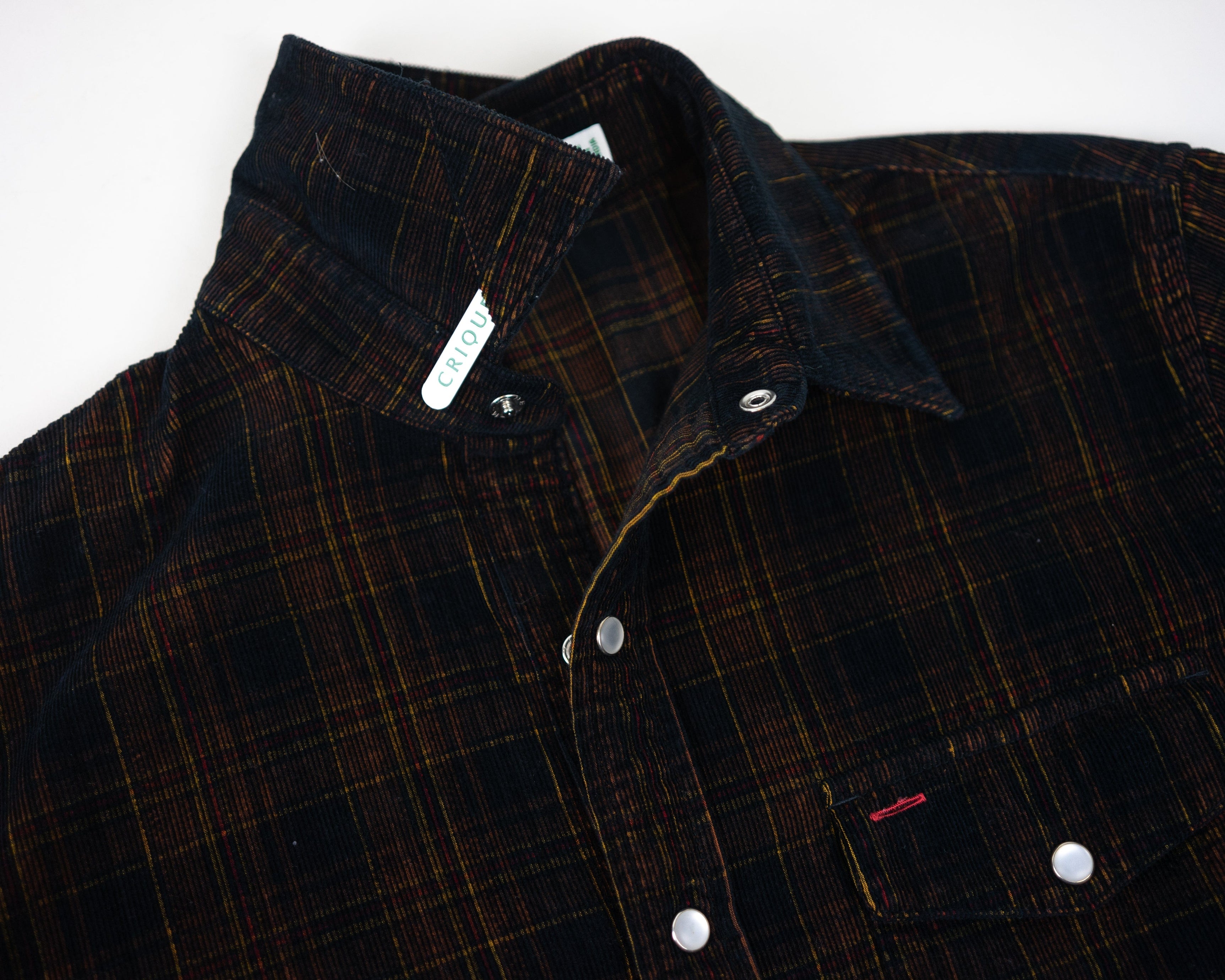 Corduroy Pearl Snap Shirt - Black Plaid in Black Plaid