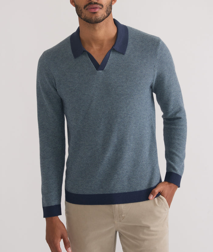 Liam Long Sleeve Sweater Polo, Navy/Topaz