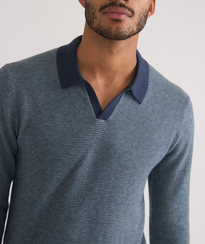 Liam Long Sleeve Sweater Polo, Navy/Topaz