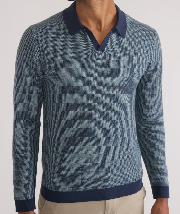 Liam Long Sleeve Sweater Polo, Navy/Topaz