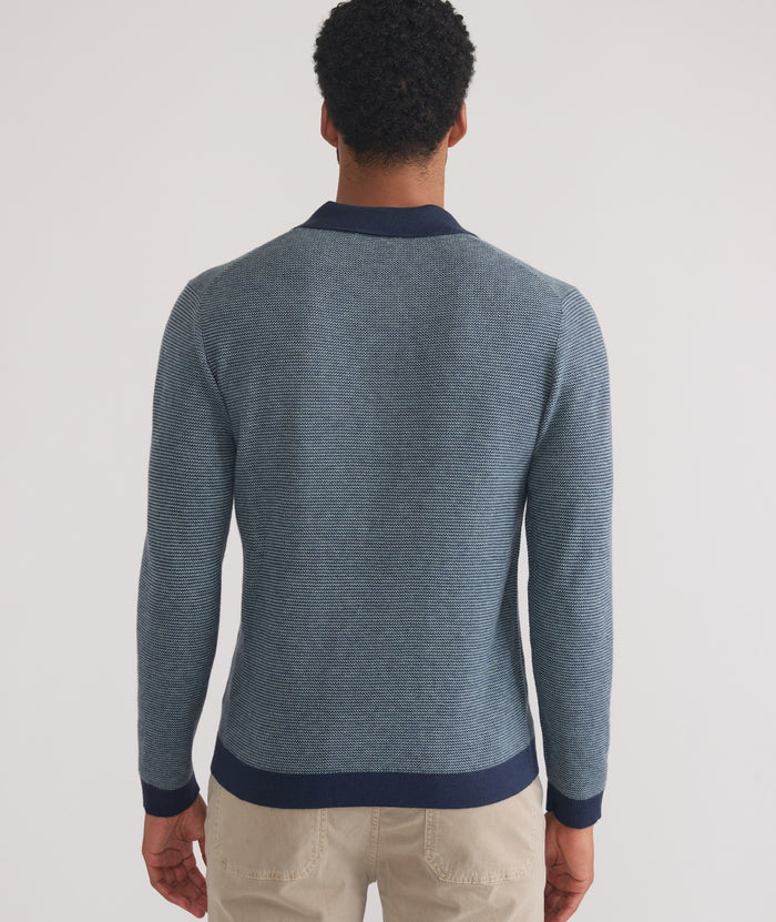 Liam Long Sleeve Sweater Polo, Navy/Topaz