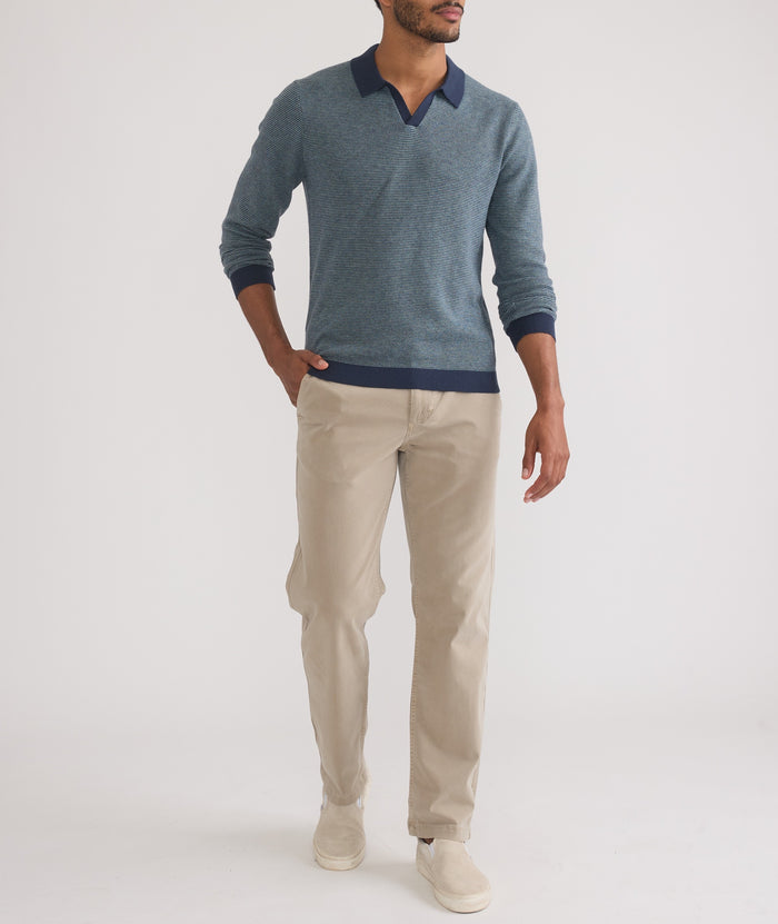 Liam Long Sleeve Sweater Polo, Navy/Topaz