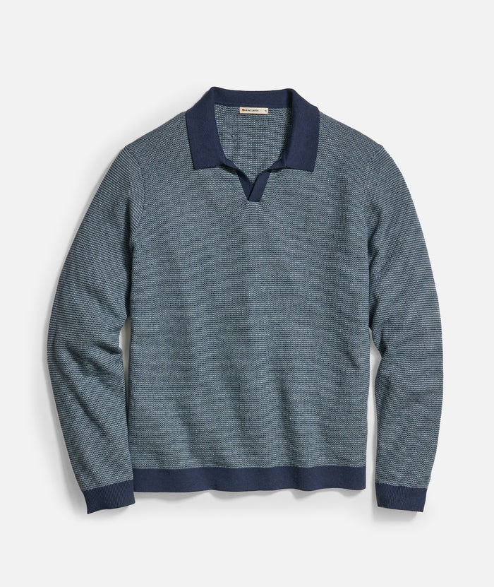 Liam Long Sleeve Sweater Polo, Navy/Topaz